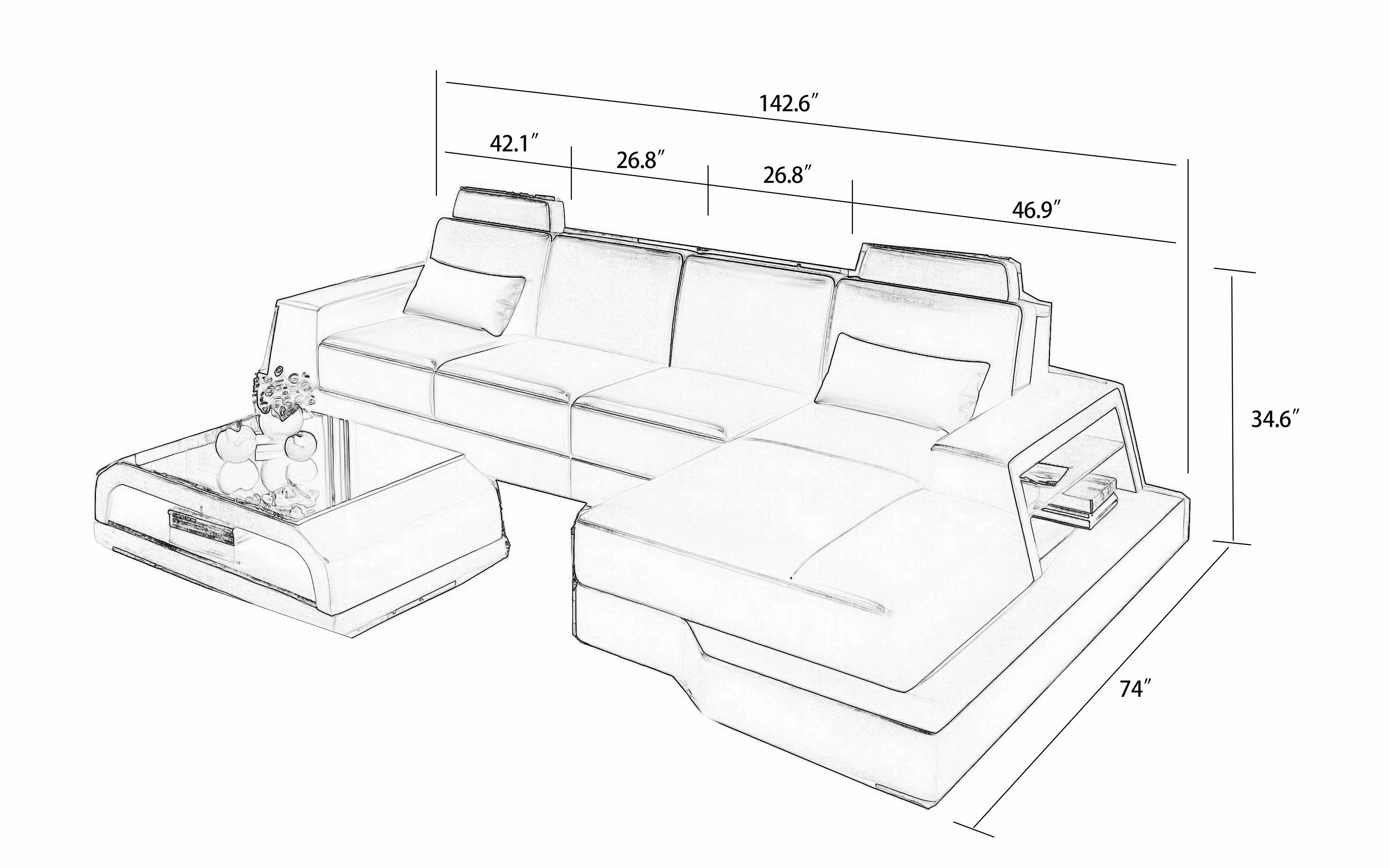 Civia Small Leather Sectional with Side Storage