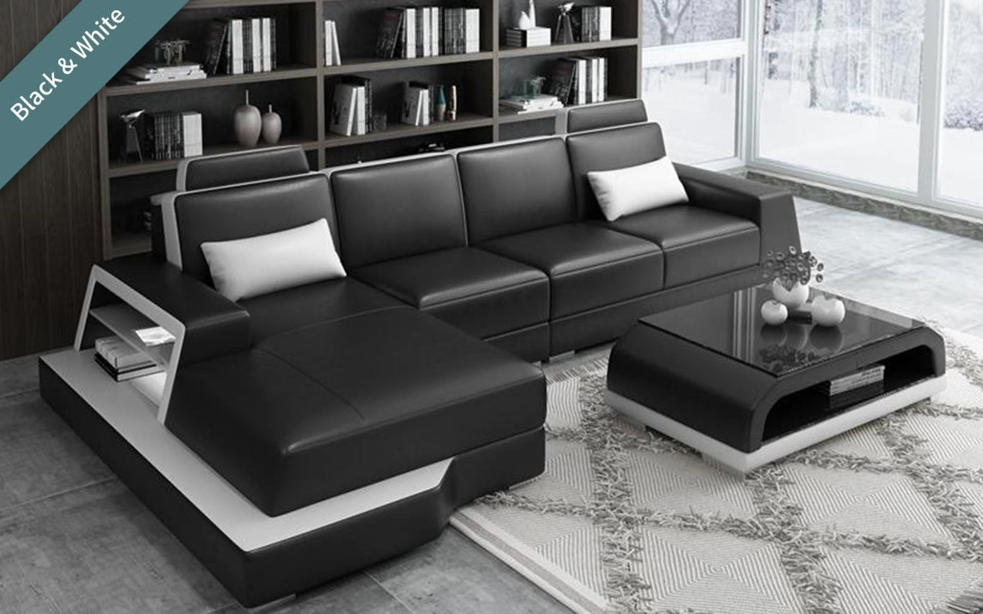 Civia Small Leather Sectional with Side Storage