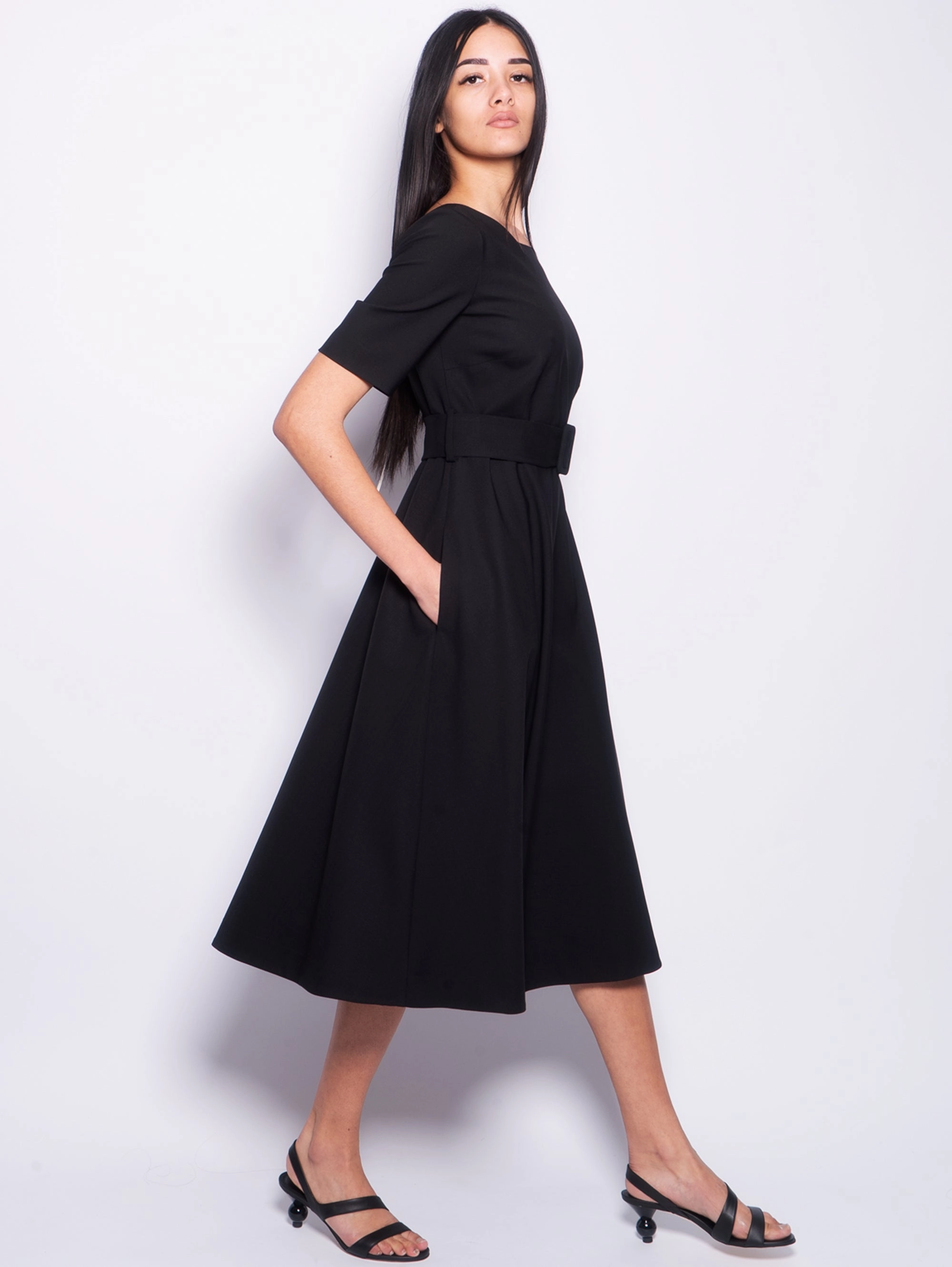 Cool Wool Dress with Black Belt