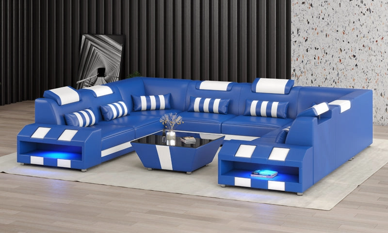 Cosmo XL U shape Modern Leather Sectional with Led Light