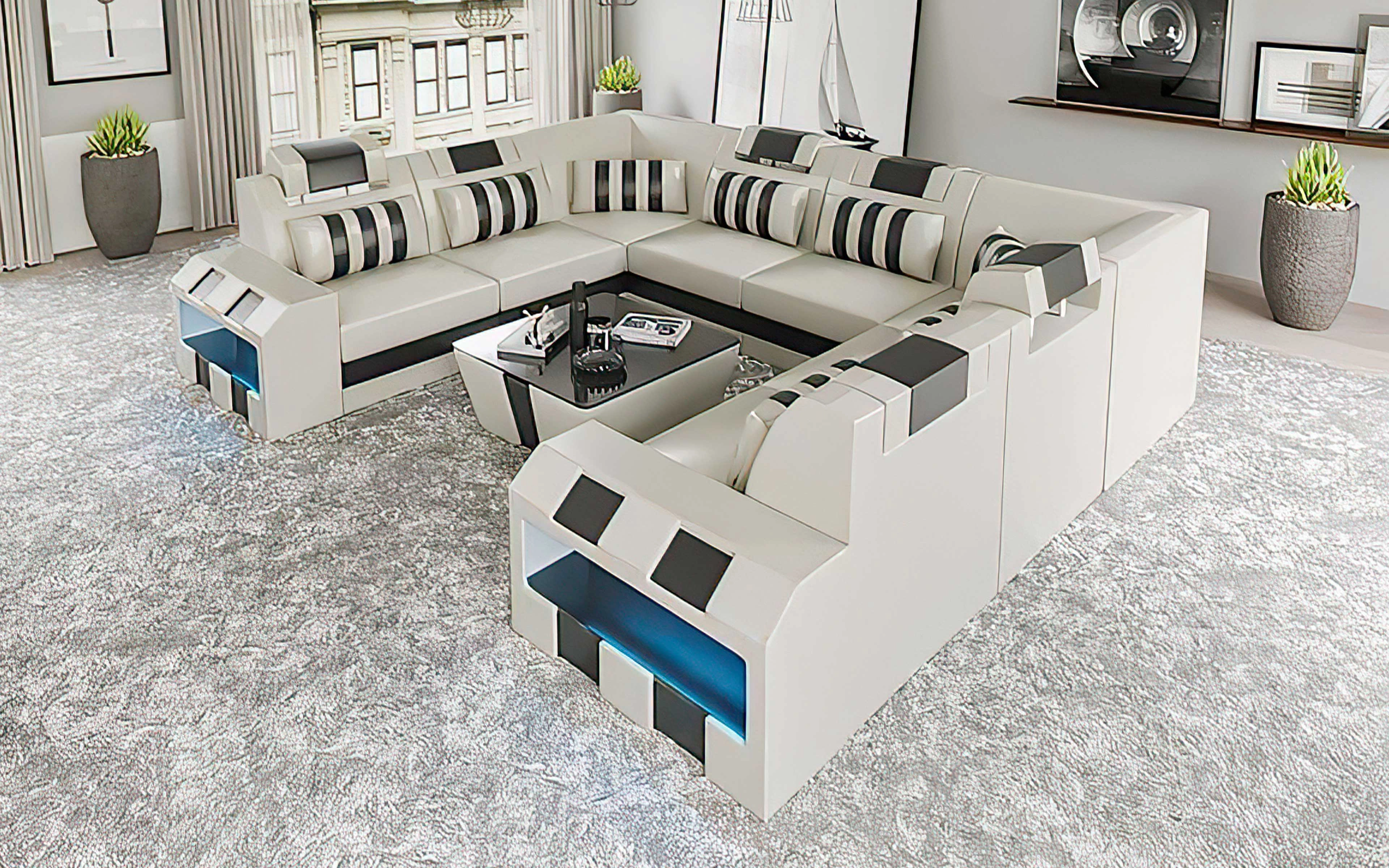 Cosmo XL U shape Modern Leather Sectional with Led Light