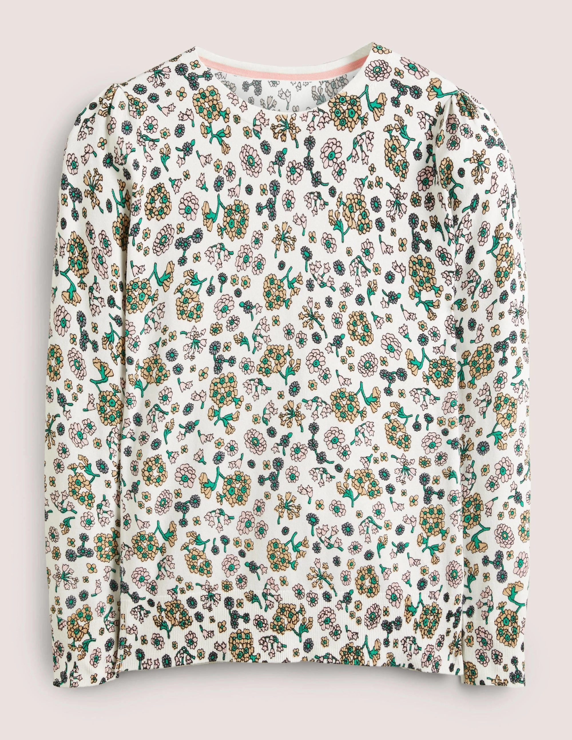 Cotton Crew Neck Jumper-Ivory. Ditsy Charm
