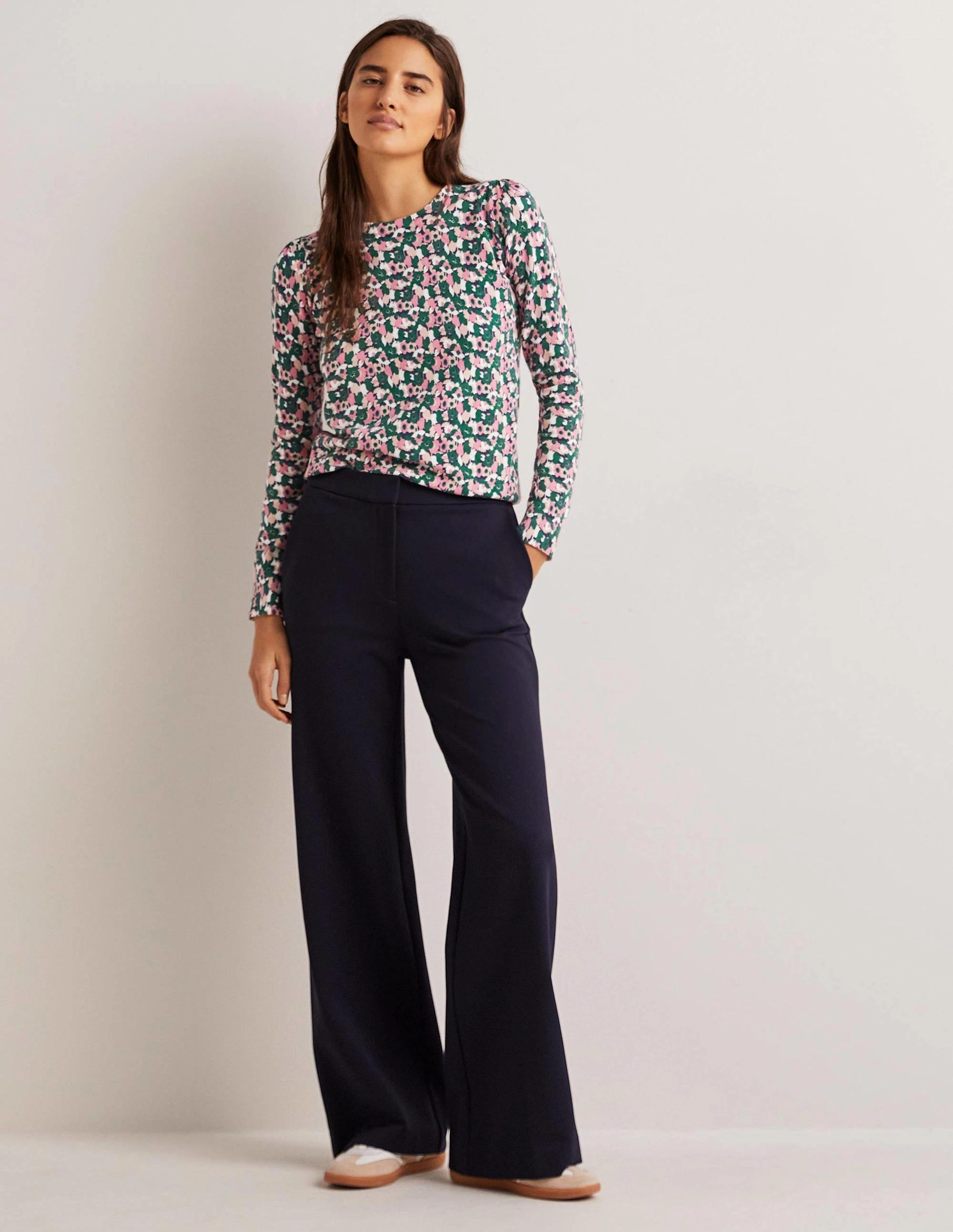 Cotton Crew Neck Jumper-Wild Rose. Tulip Cluster