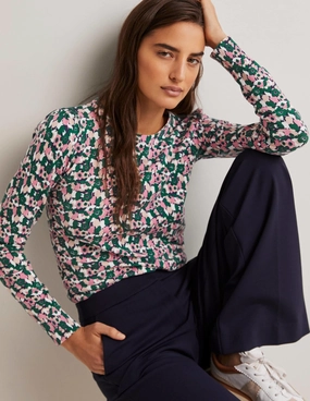 Cotton Crew Neck Jumper-Wild Rose. Tulip Cluster