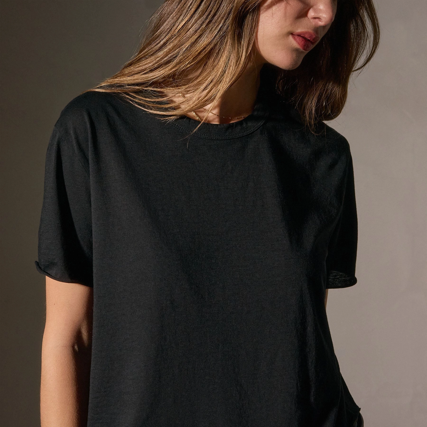 Cotton Linen Silk Tee - Black