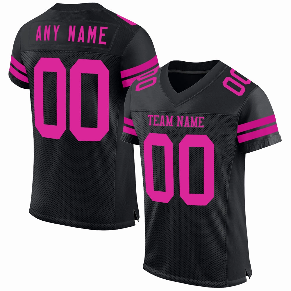 Custom Black Deep Pink Mesh Authentic Football Jersey