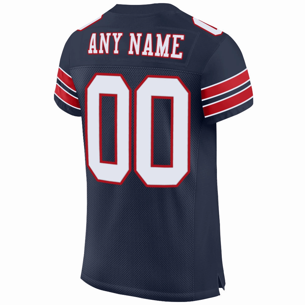 Custom Navy White-Red Mesh Authentic Football Jersey