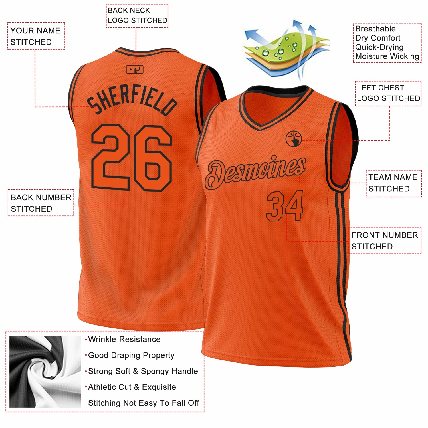 Custom Orange Black Authentic Throwback Basketball Jersey