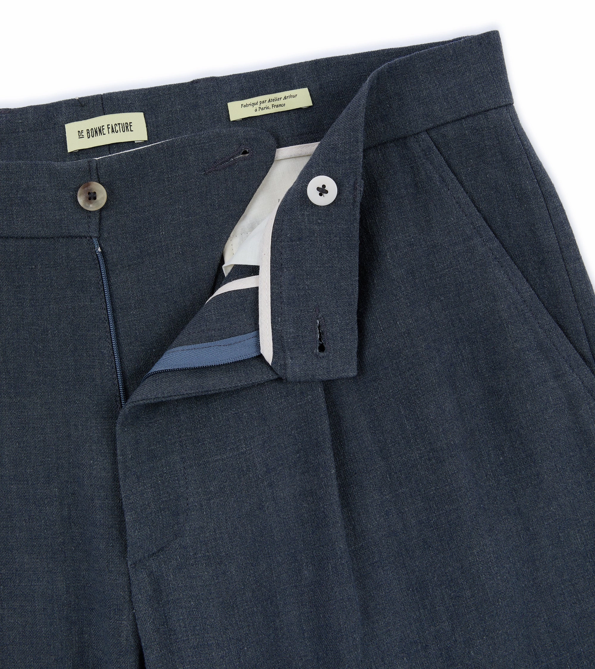 De Bonne Facture Wool Linen One Pleat Trousers: Dark Grey
