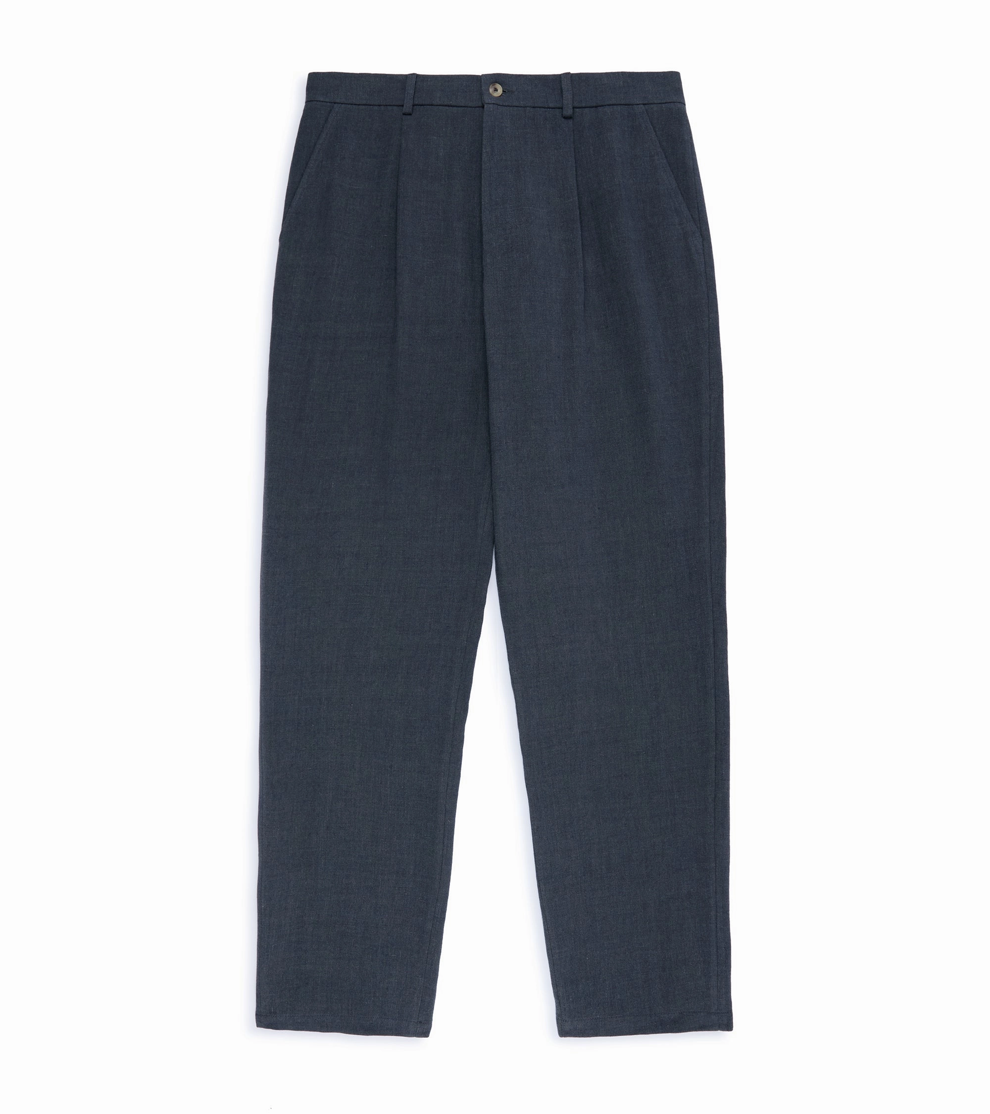 De Bonne Facture Wool Linen One Pleat Trousers: Dark Grey
