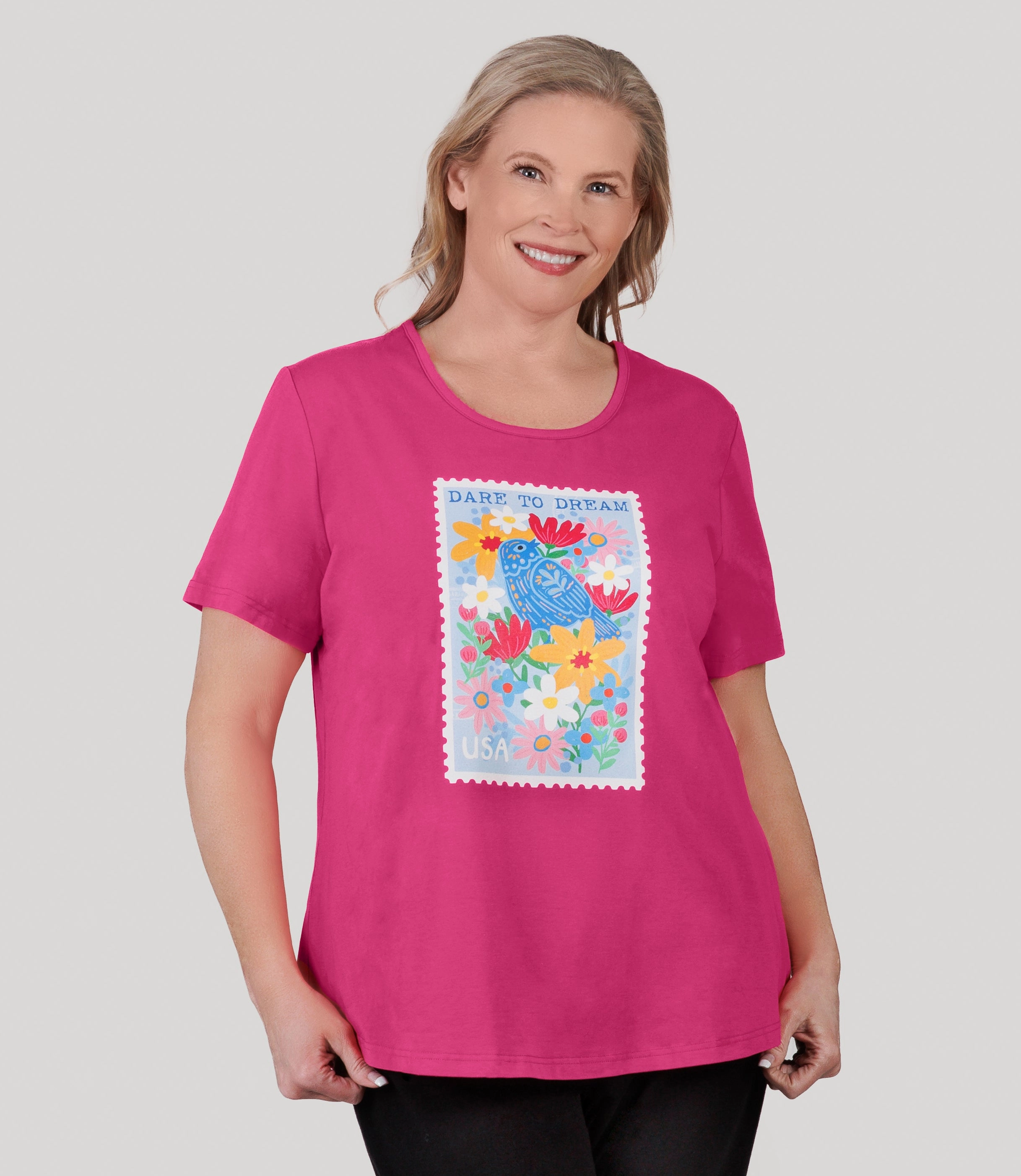 Designer Graphic Scoop Neck Top Dare to Dream