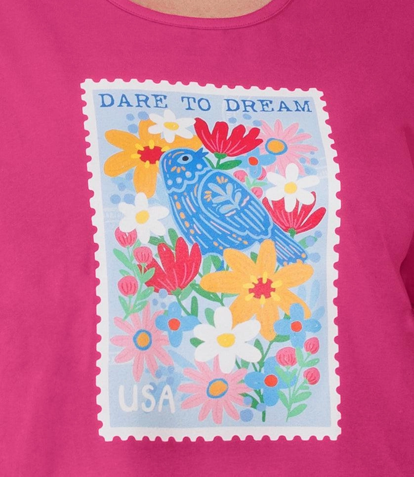 Designer Graphic Scoop Neck Top Dare to Dream