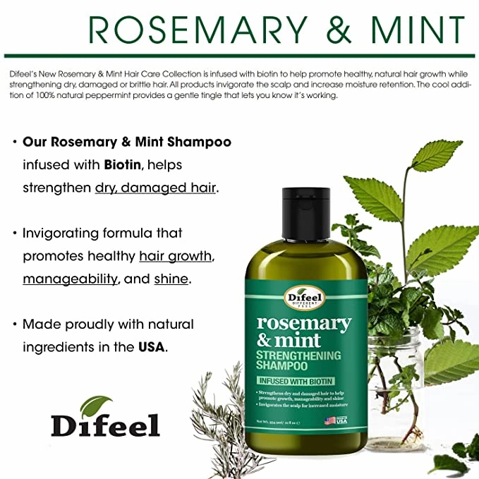 Difeel Rosemary & Mint Shampoo with Biotin - 12 oz