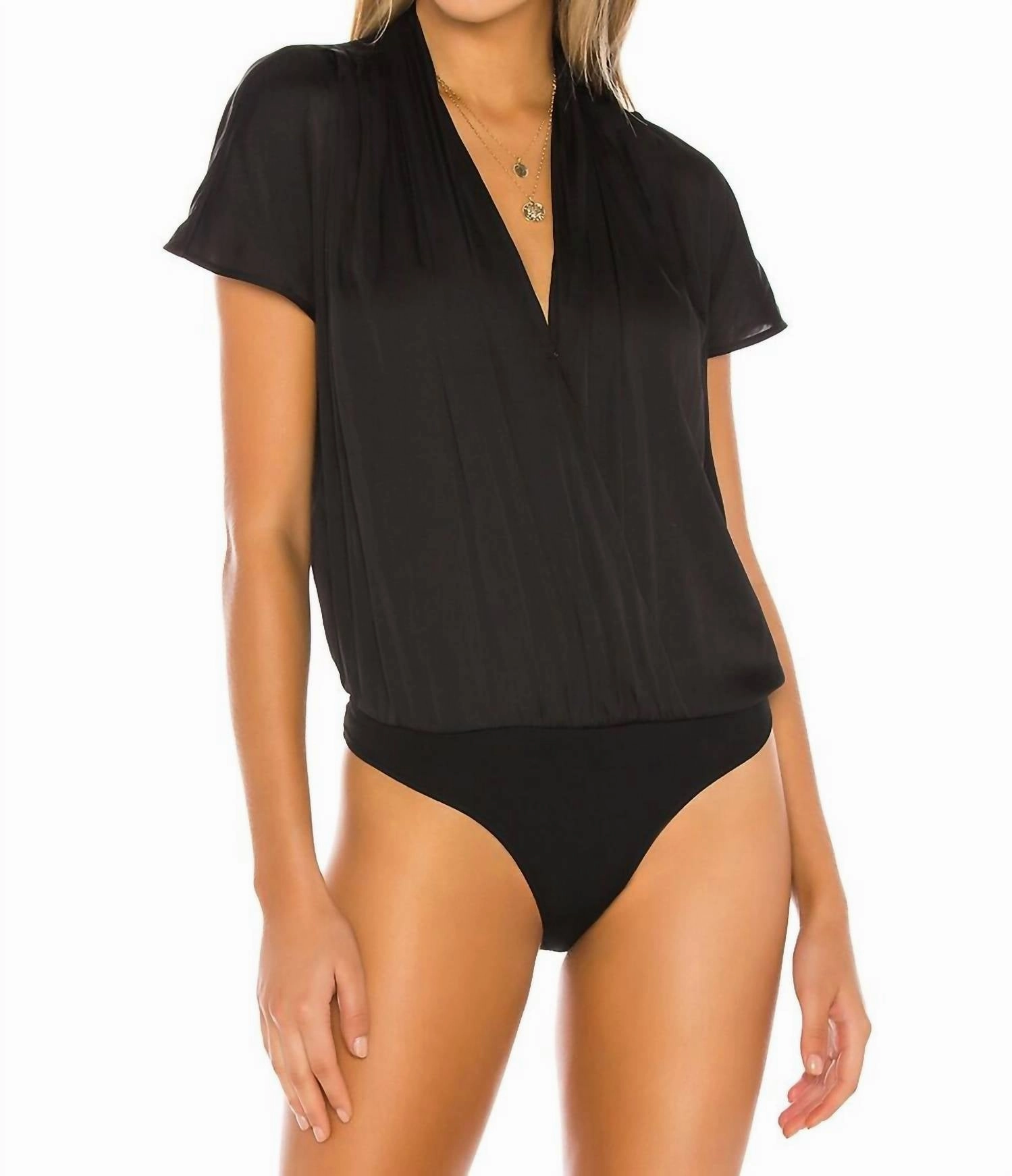Dijon Surplice Short Sleeves Bodysuit In Black