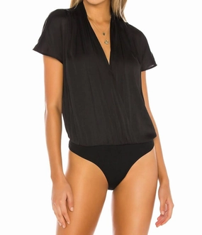 Dijon Surplice Short Sleeves Bodysuit In Black