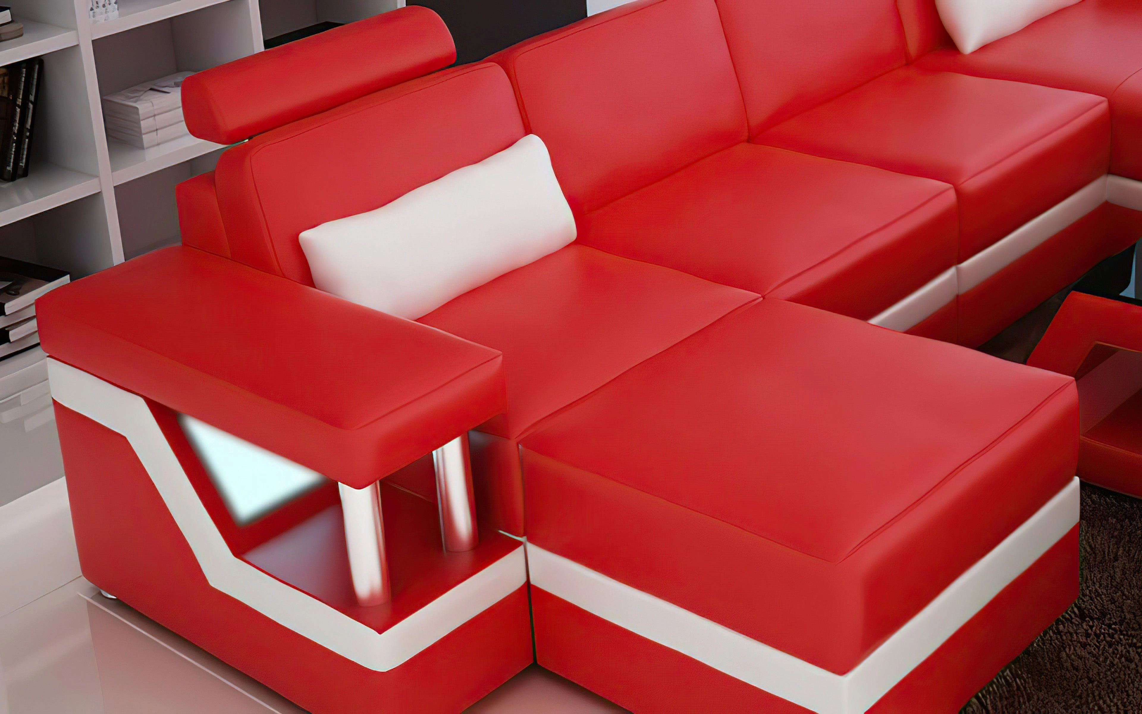 Emerson Small Modern Leather Sectional with Ottoman