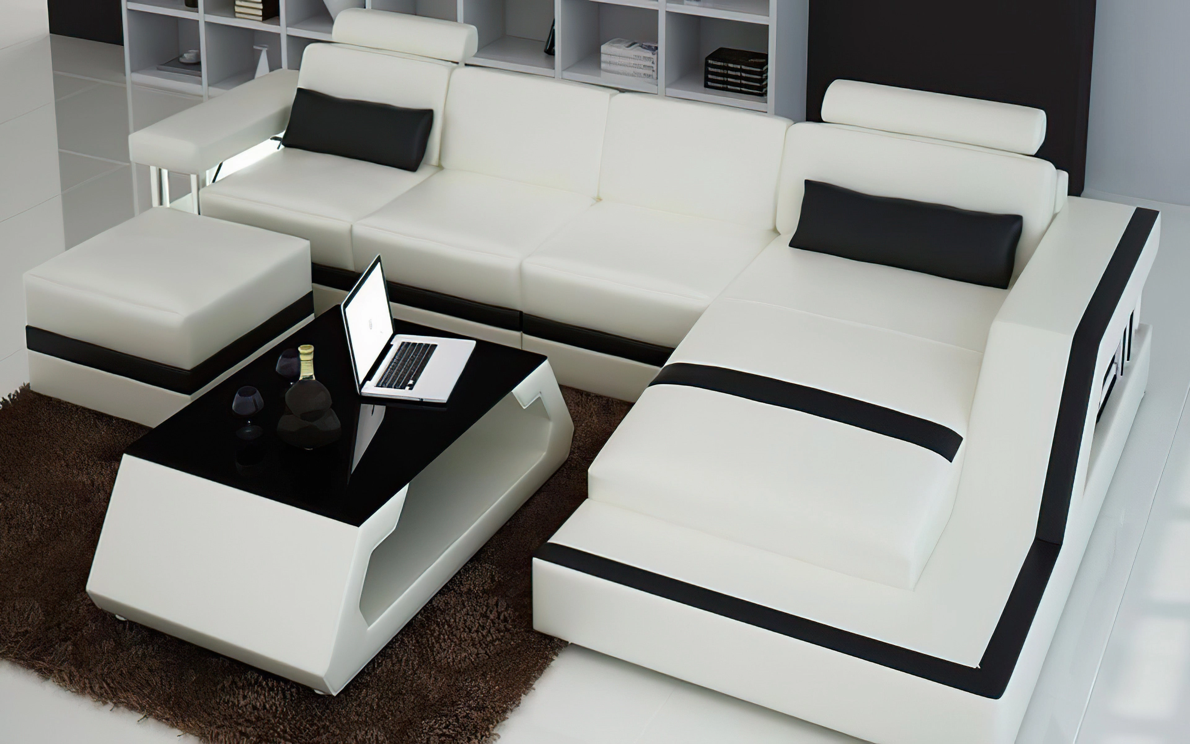 Emerson Small Modern Leather Sectional with Ottoman