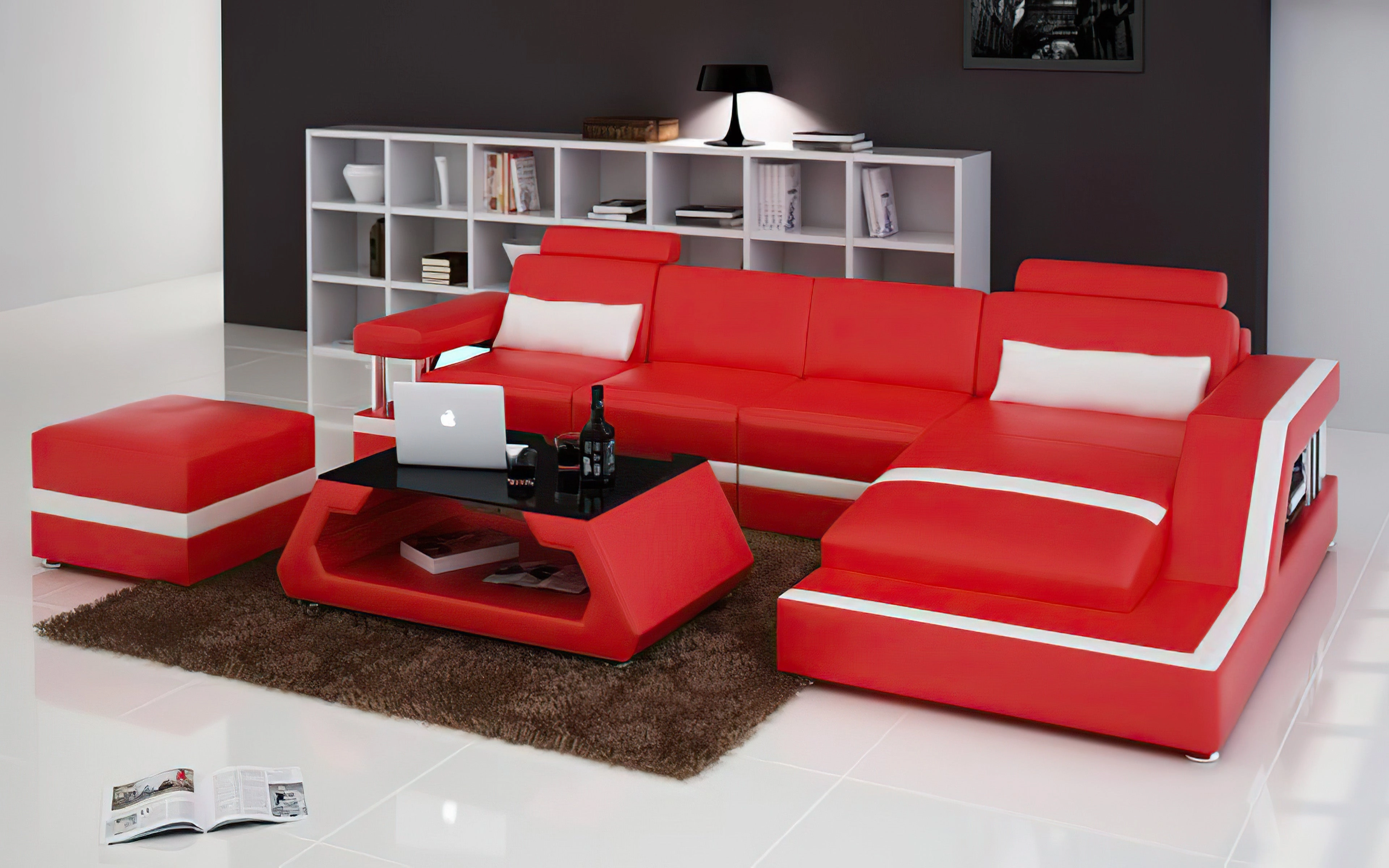 Emerson Small Modern Leather Sectional with Ottoman