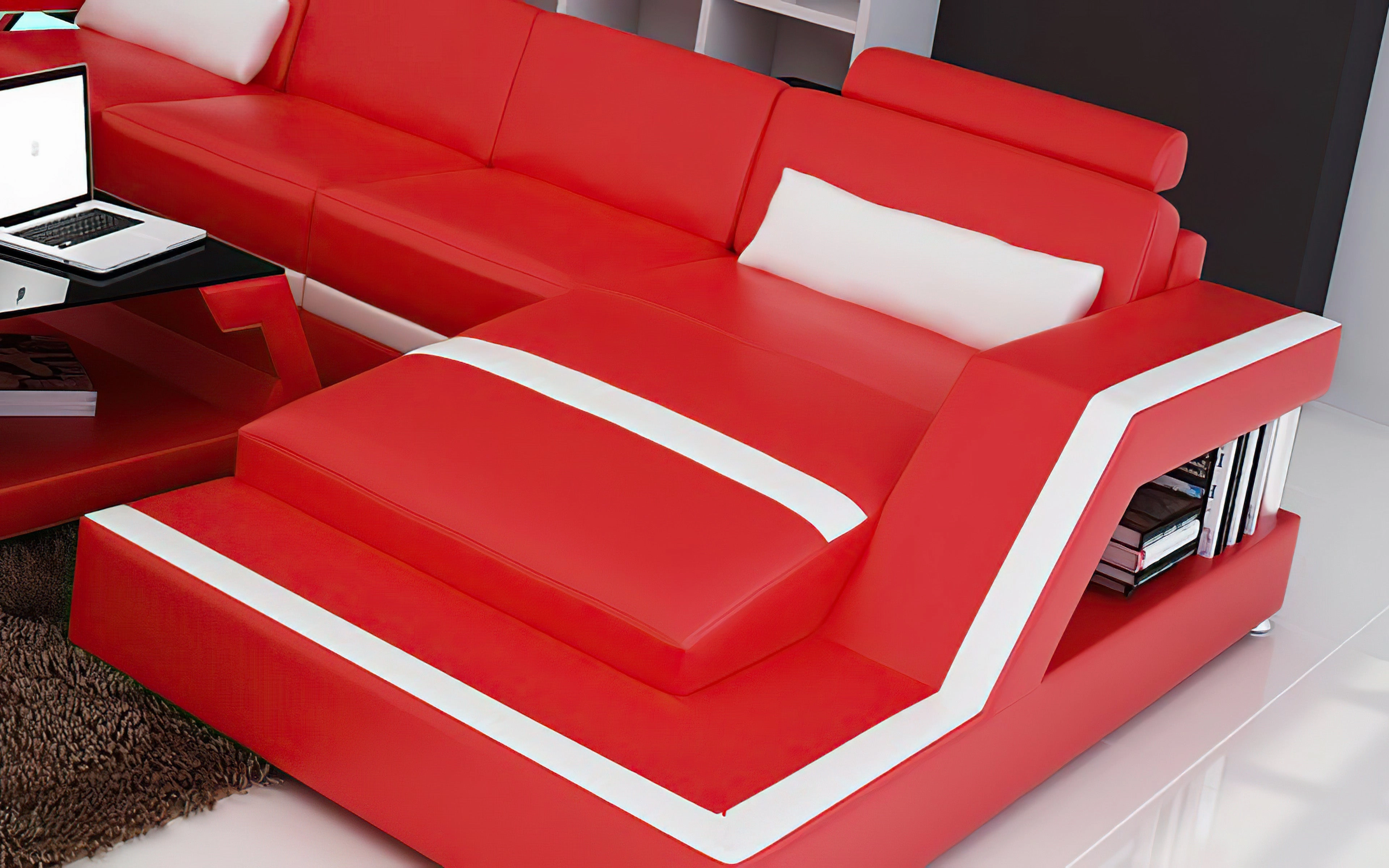 Emerson Small Modern Leather Sectional with Ottoman