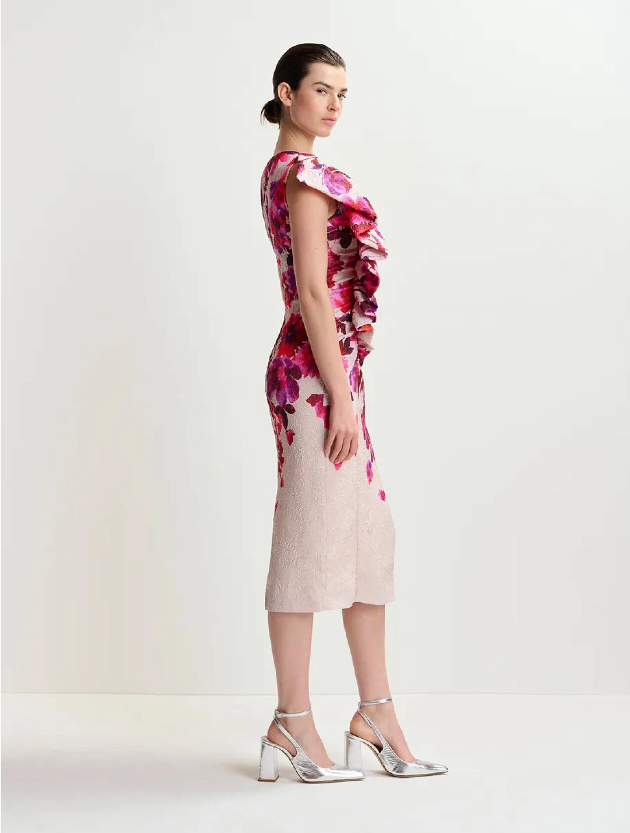 Fitted Dress with Pink Floral Print