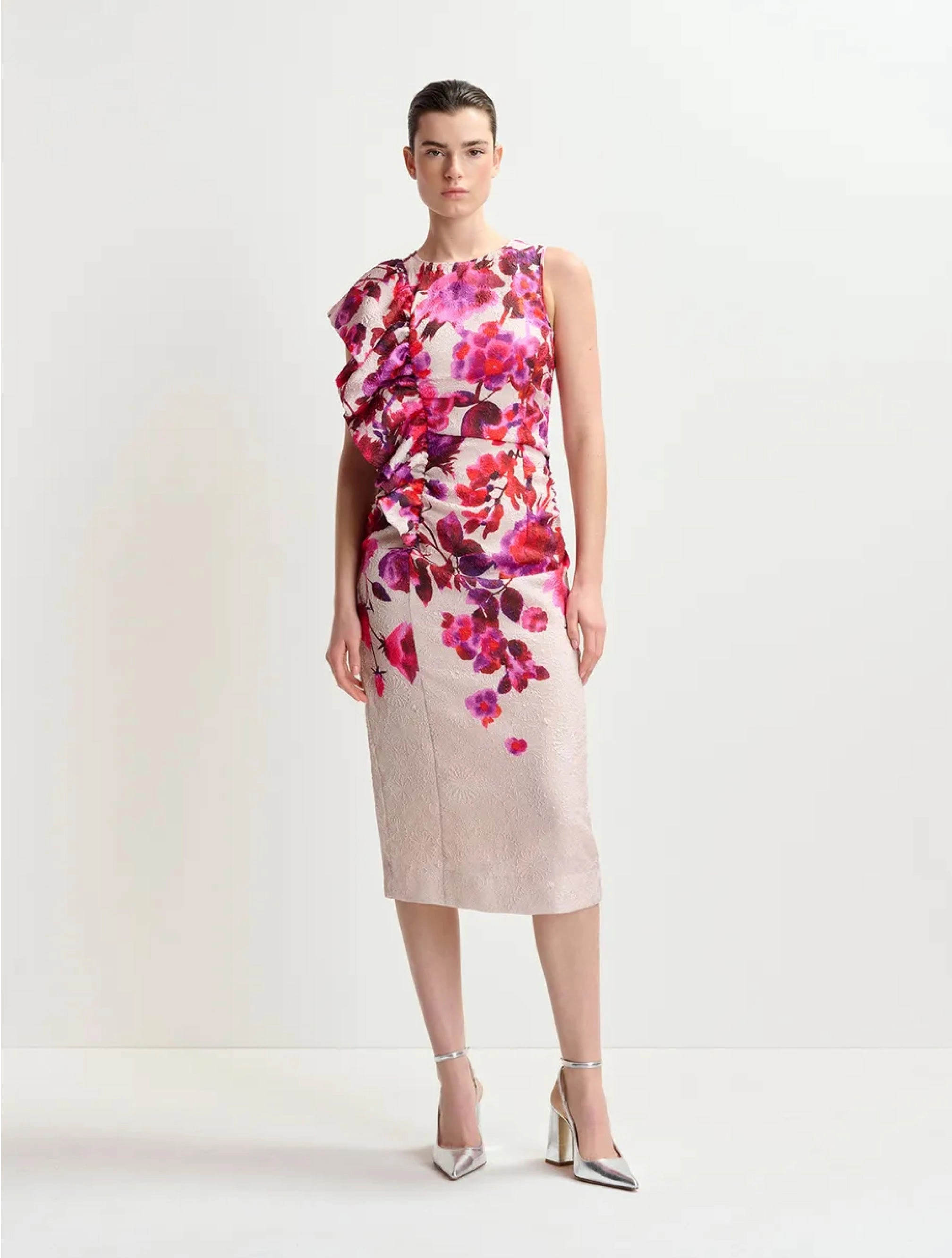 Fitted Dress with Pink Floral Print