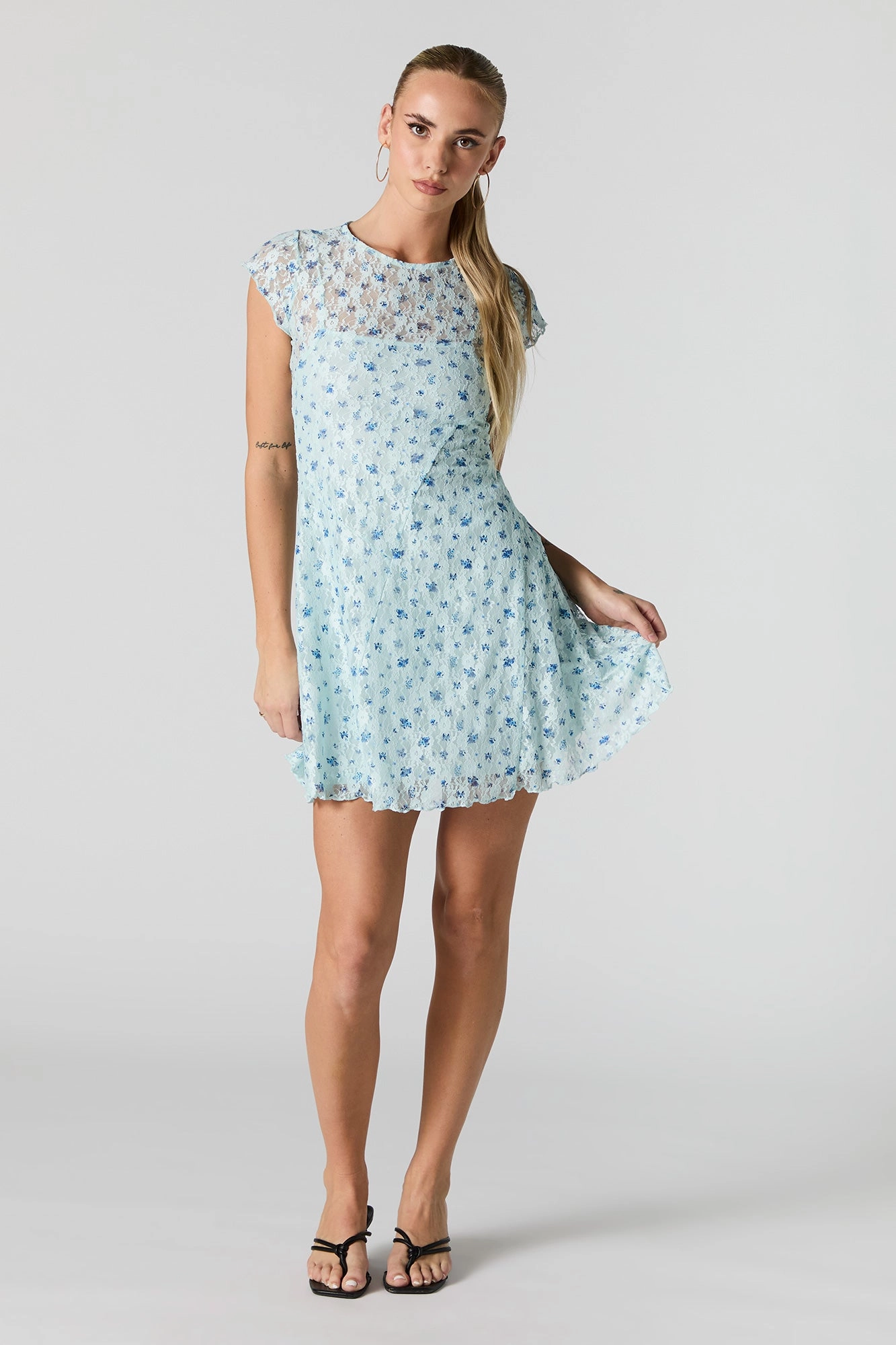 Floral Lace Flutter Sleeve Mini Dress