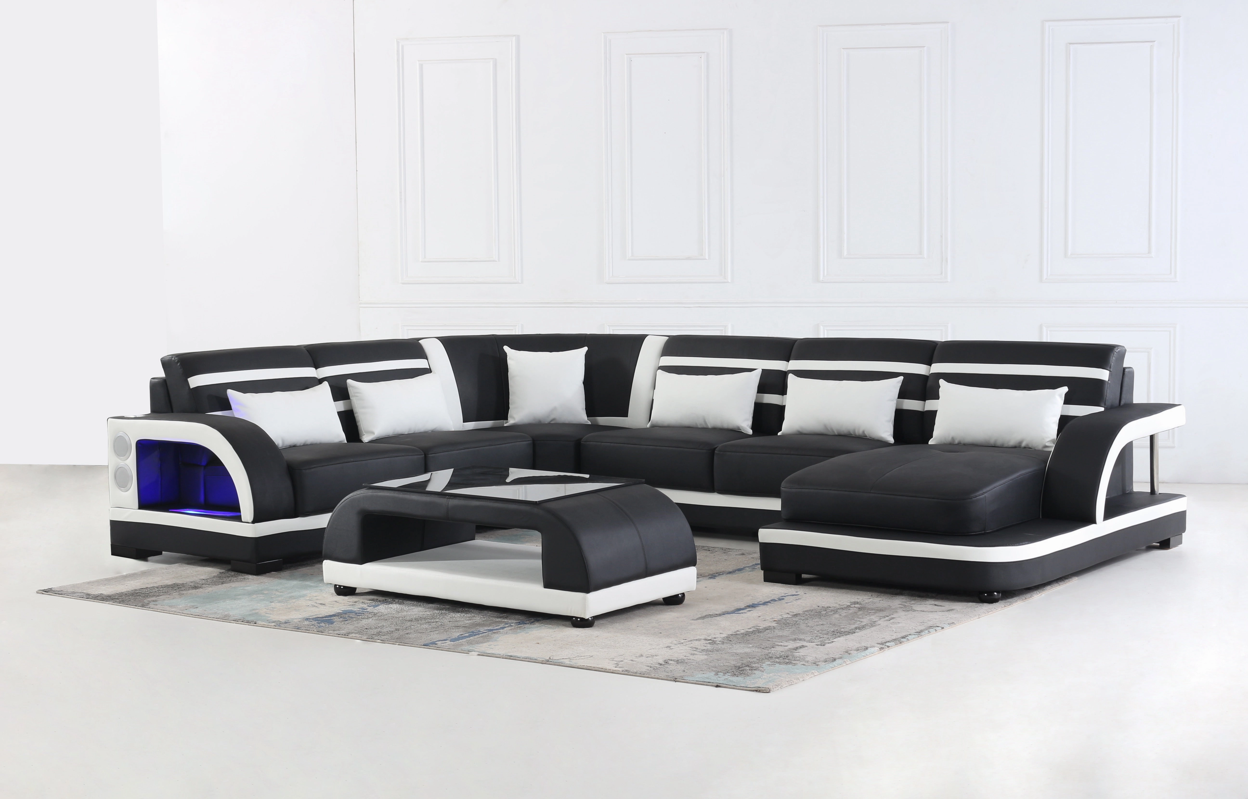 Grando Modern Sectional with Speaker & Wireless Charger & LED Lights