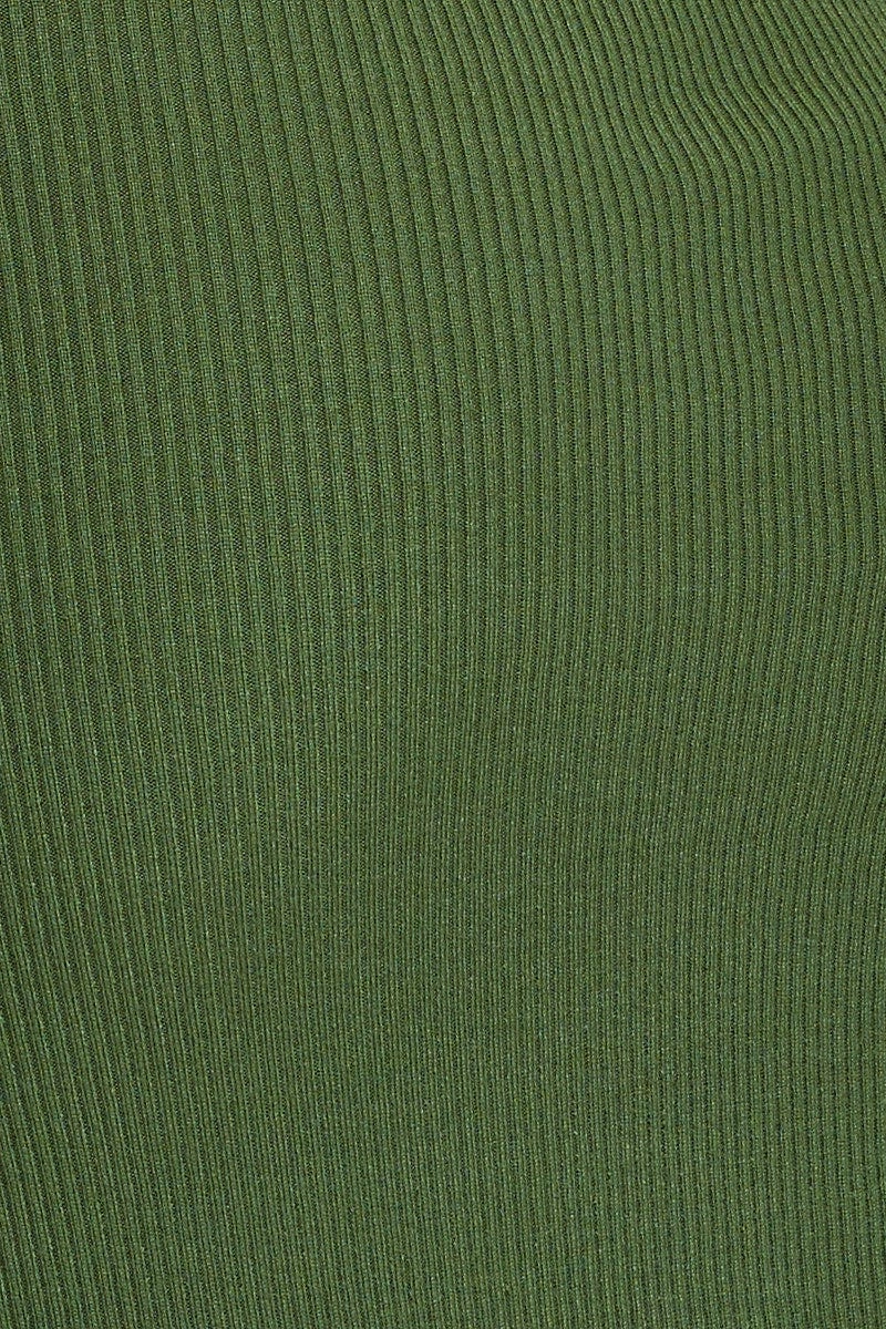 Green Knit Dress Midi Halter Neck