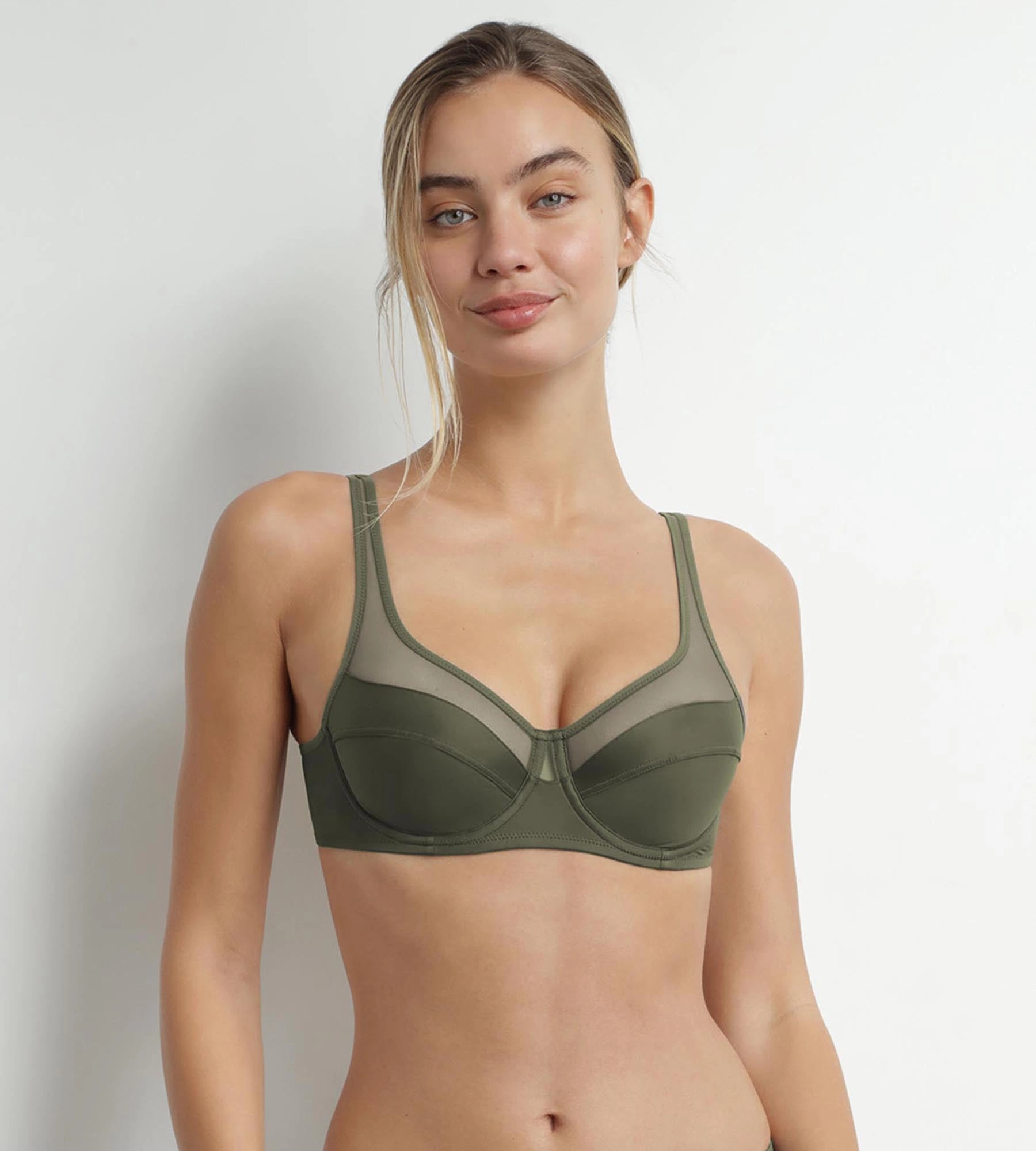Green microfiber and tulle push-on bra Dim Generous