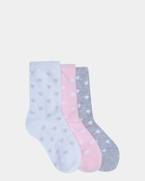 Hearts Crew 3 Pack Grey/White/Pink