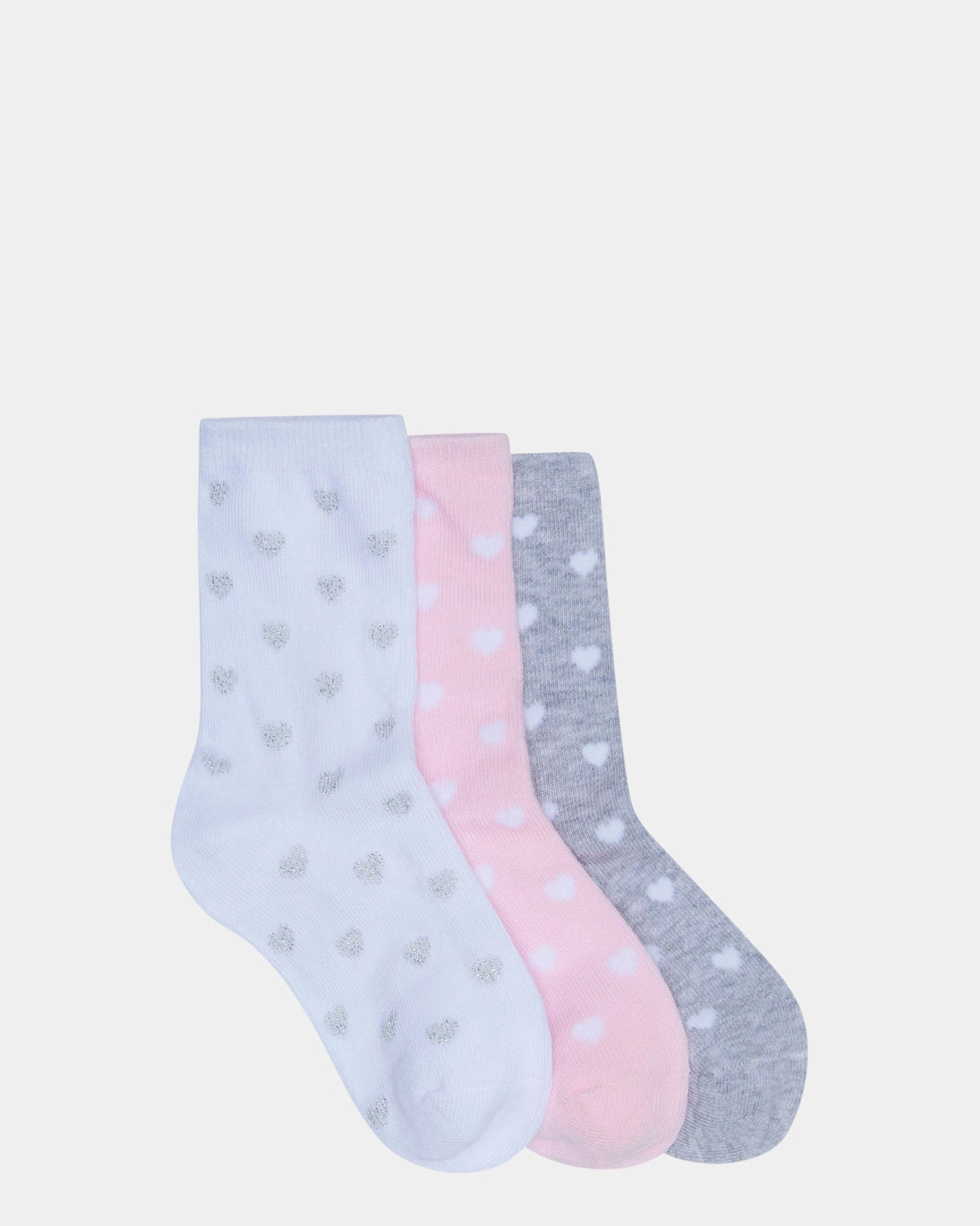 Hearts Crew 3 Pack Grey/White/Pink