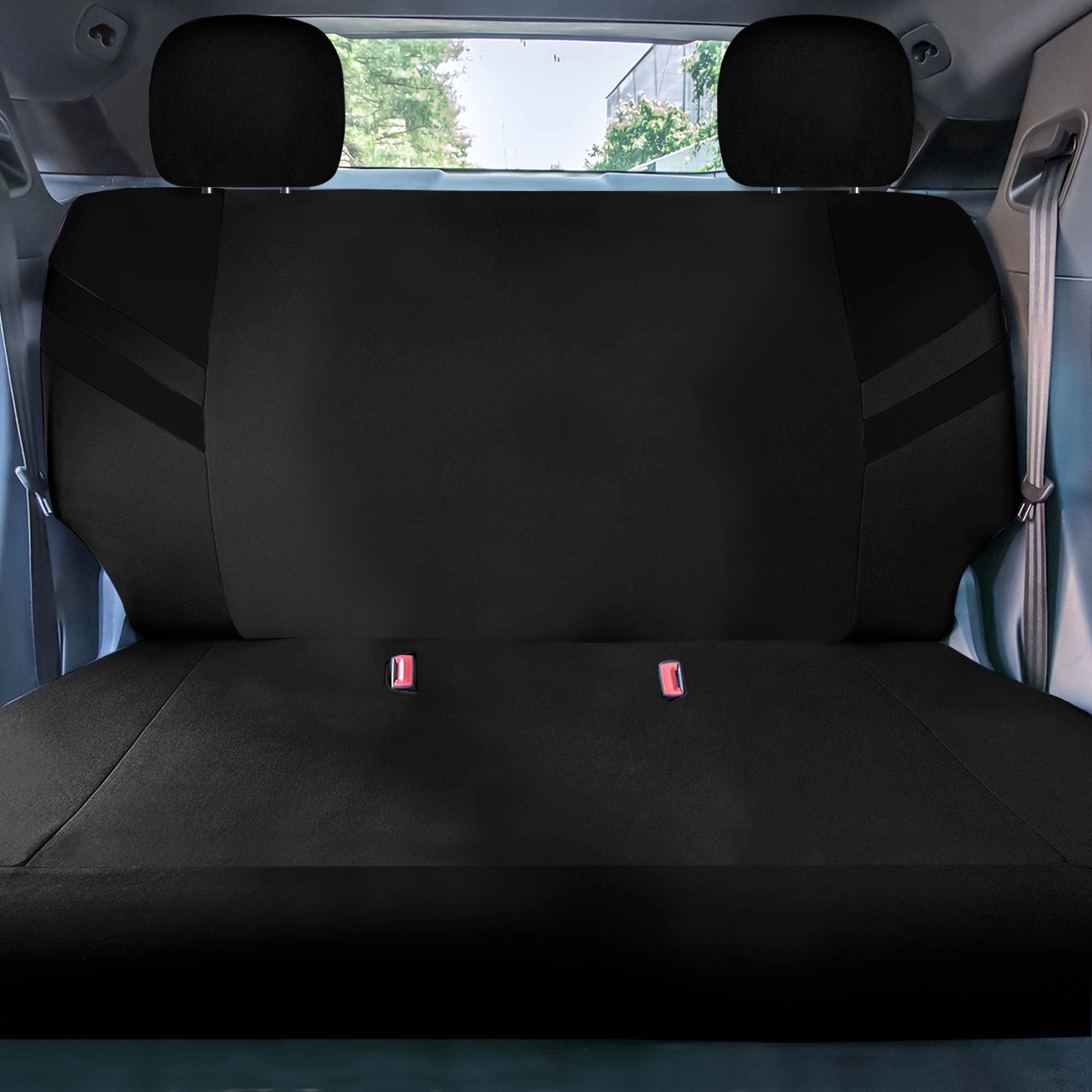 High Back Sporty Flat Cloth Seat Covers - Full Set - Black