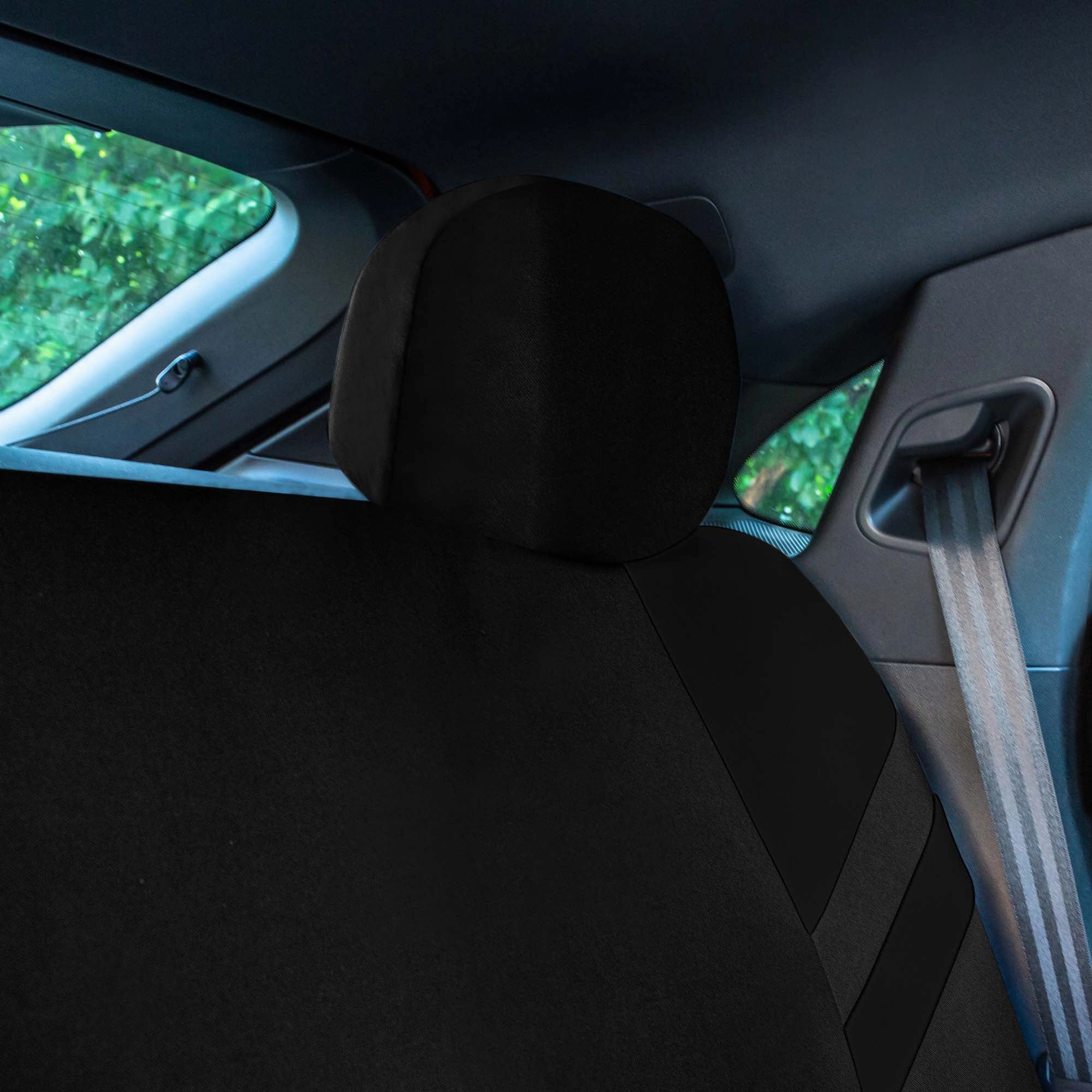 High Back Sporty Flat Cloth Seat Covers - Full Set - Black