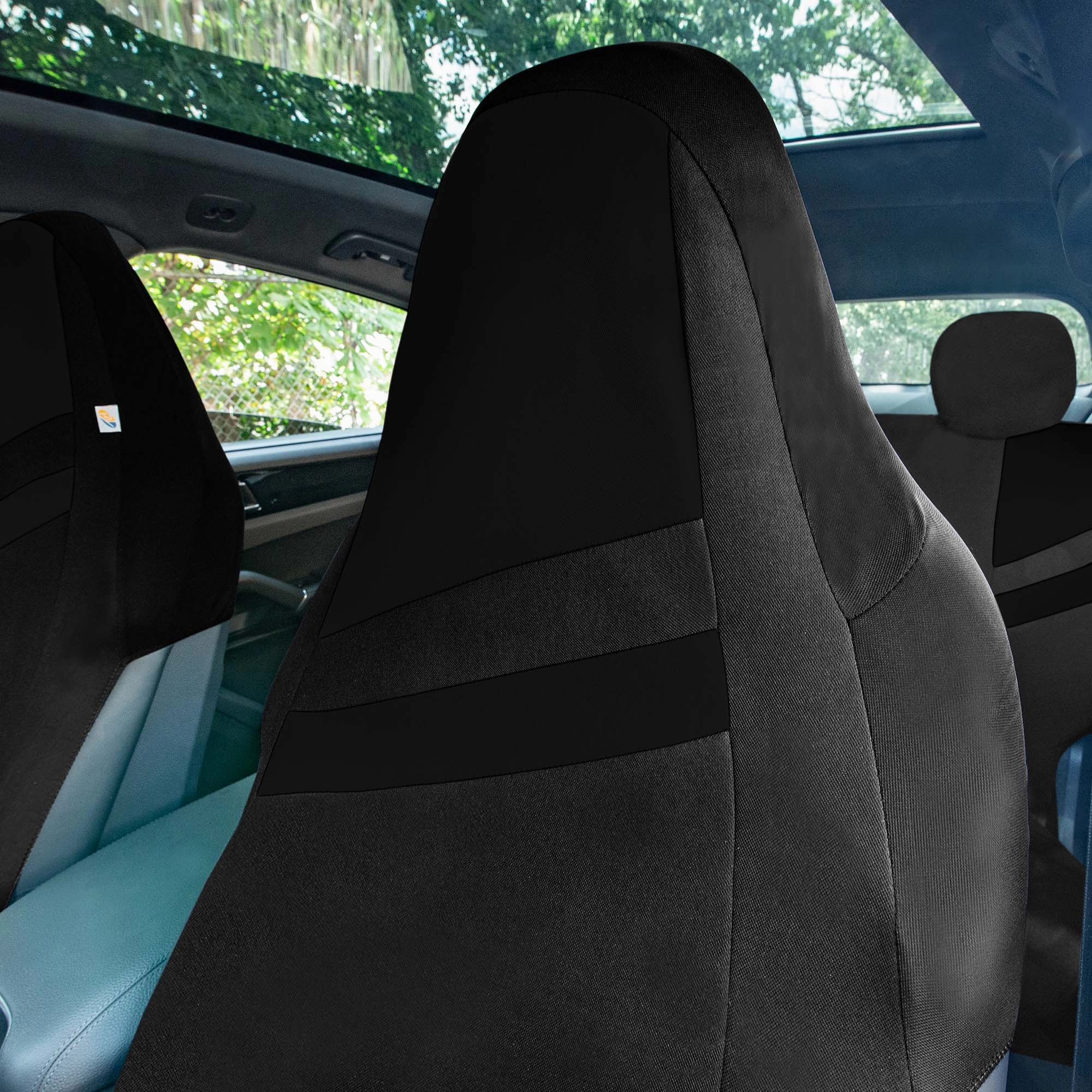 High Back Sporty Flat Cloth Seat Covers - Full Set - Black