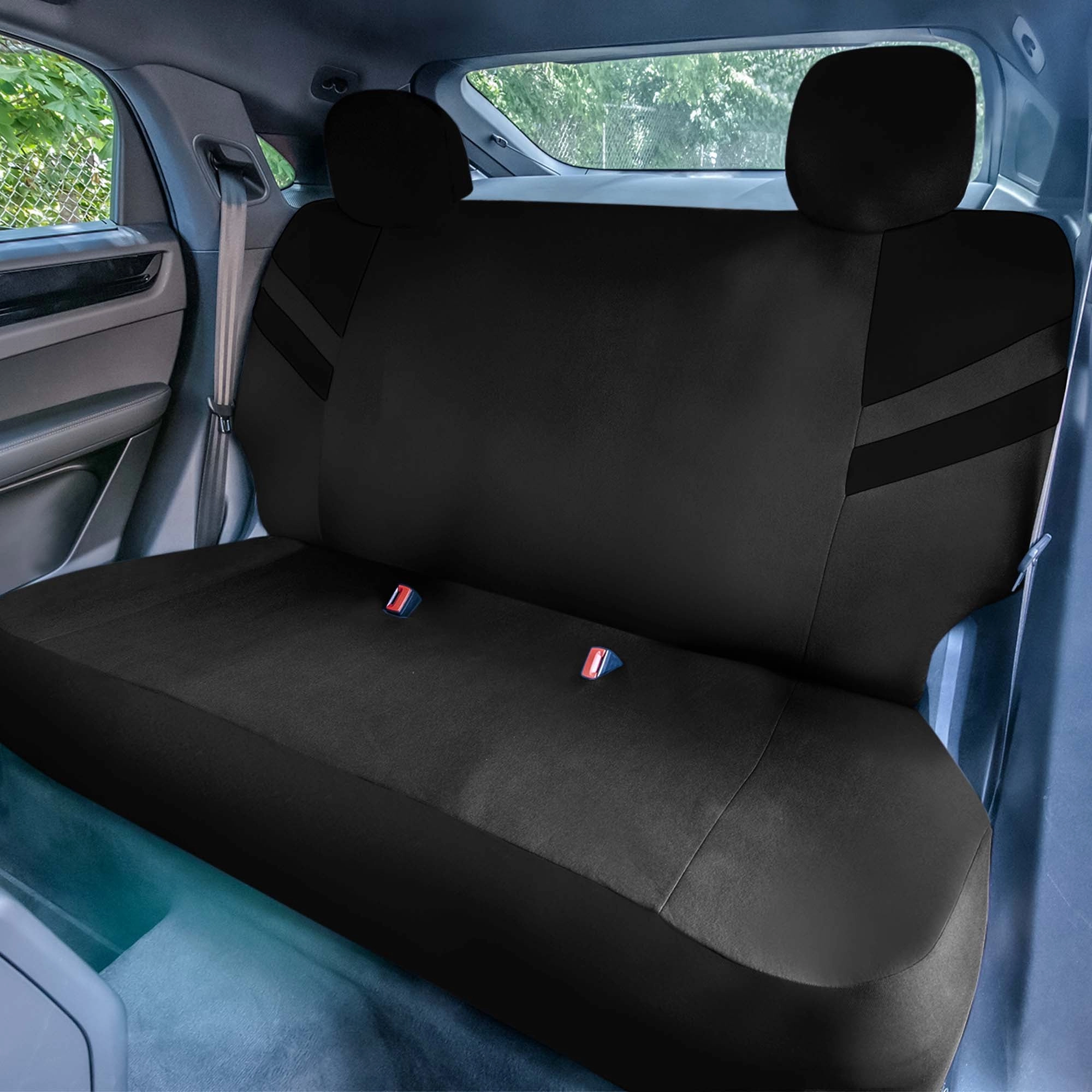 High Back Sporty Flat Cloth Seat Covers - Full Set - Black