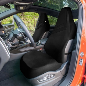 High Back Sporty Flat Cloth Seat Covers - Full Set - Black