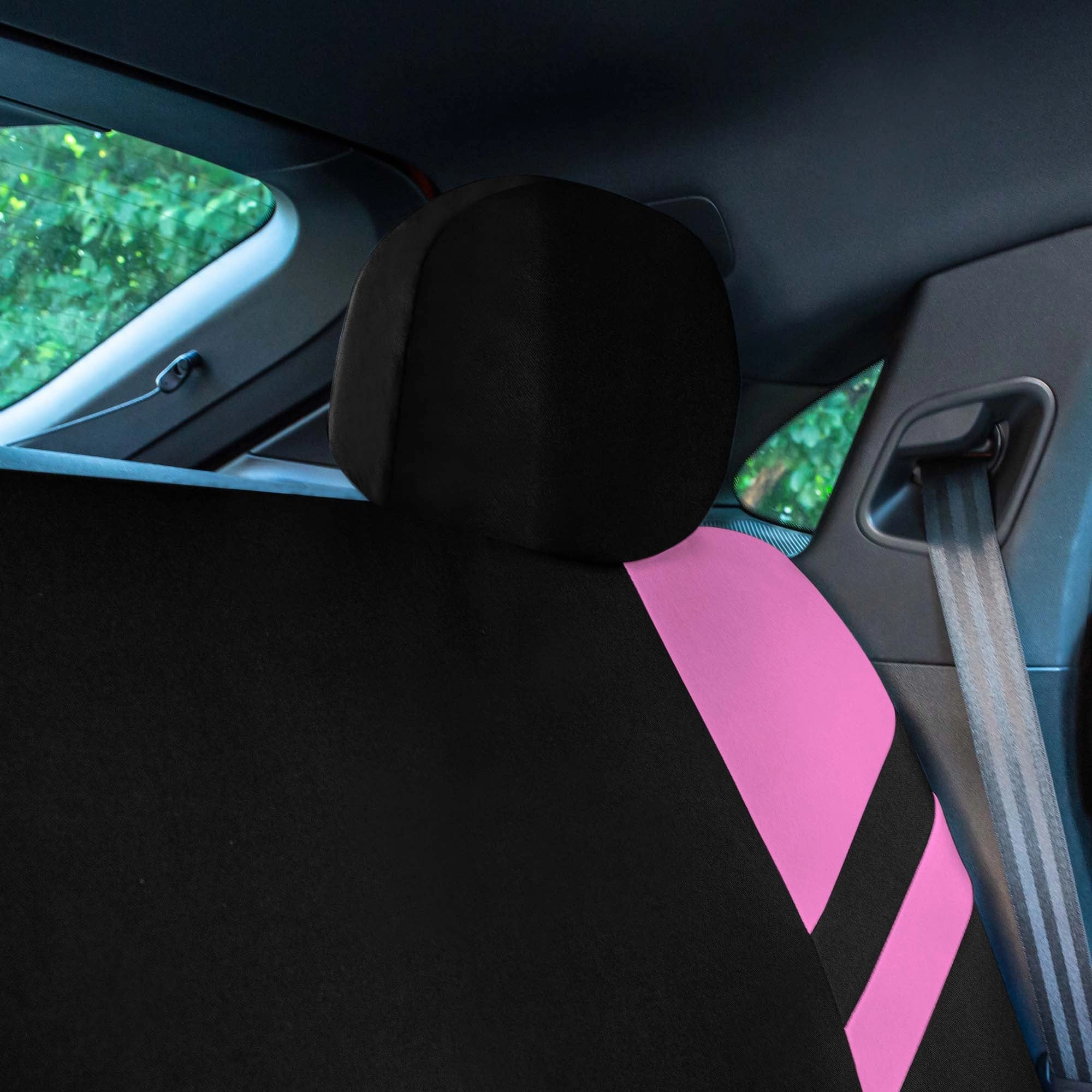 High Back Sporty Flat Cloth Seat Covers - Full Set - Pink
