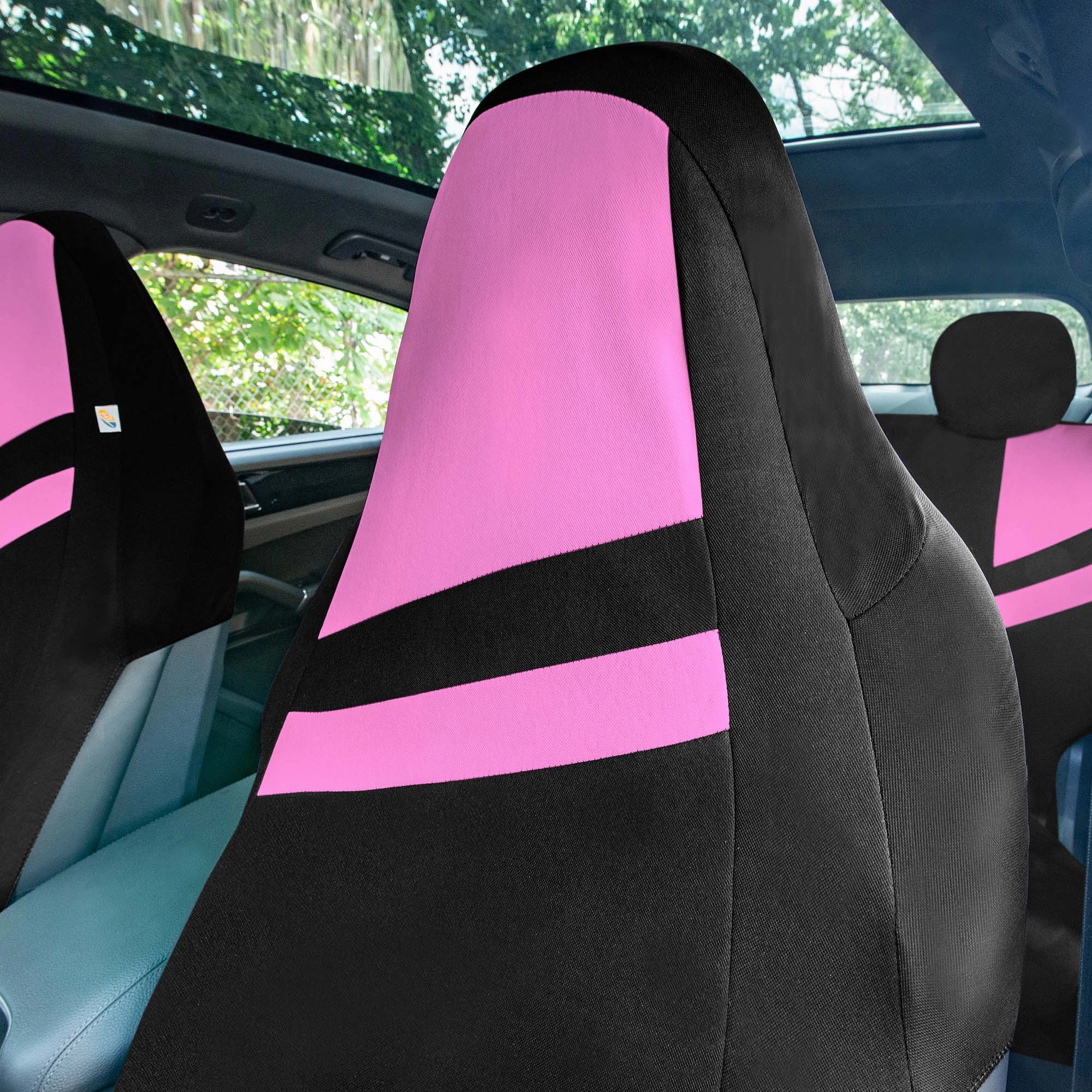 High Back Sporty Flat Cloth Seat Covers - Full Set - Pink