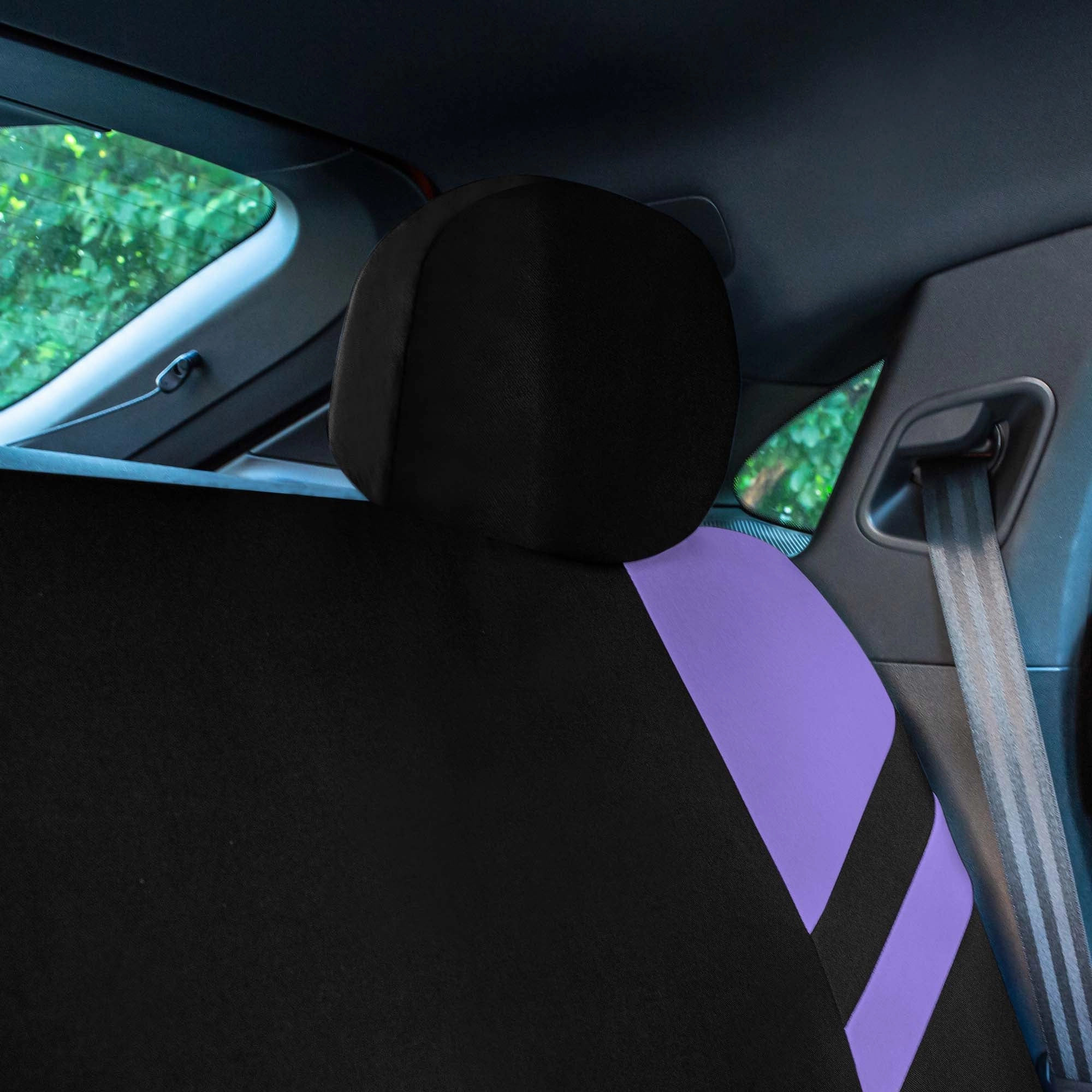 High Back Sporty Flat Cloth Seat Covers - Full Set - Purple