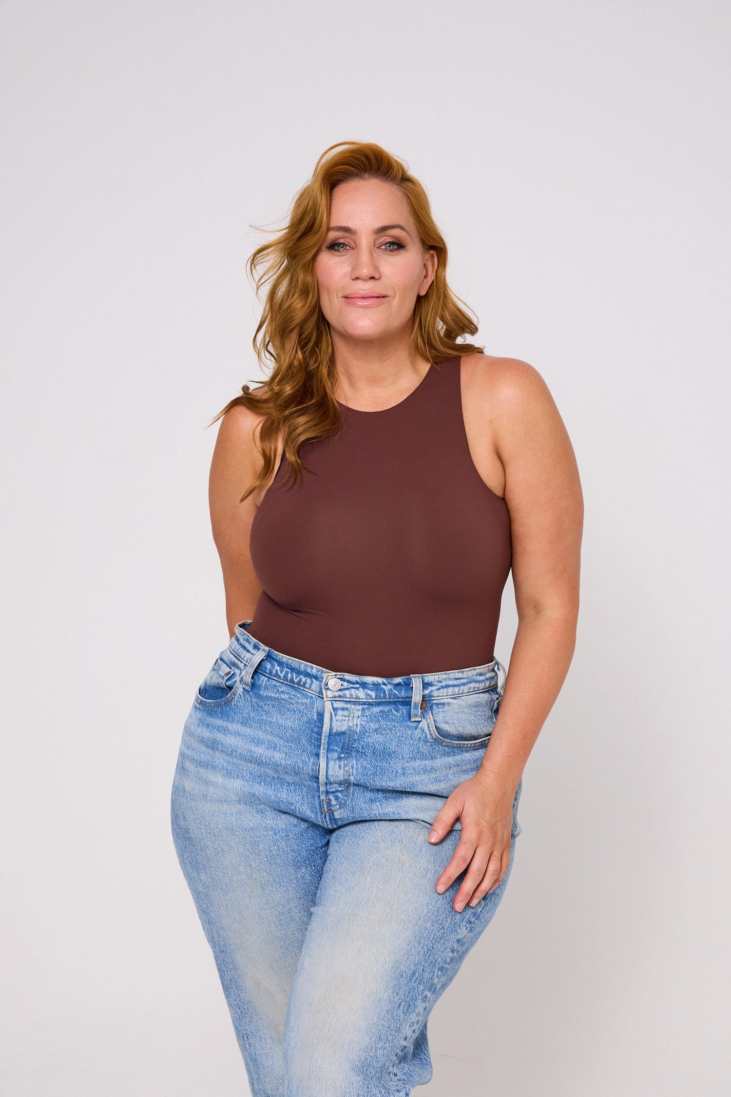 High Neck Tank Bodysuit - Coffee