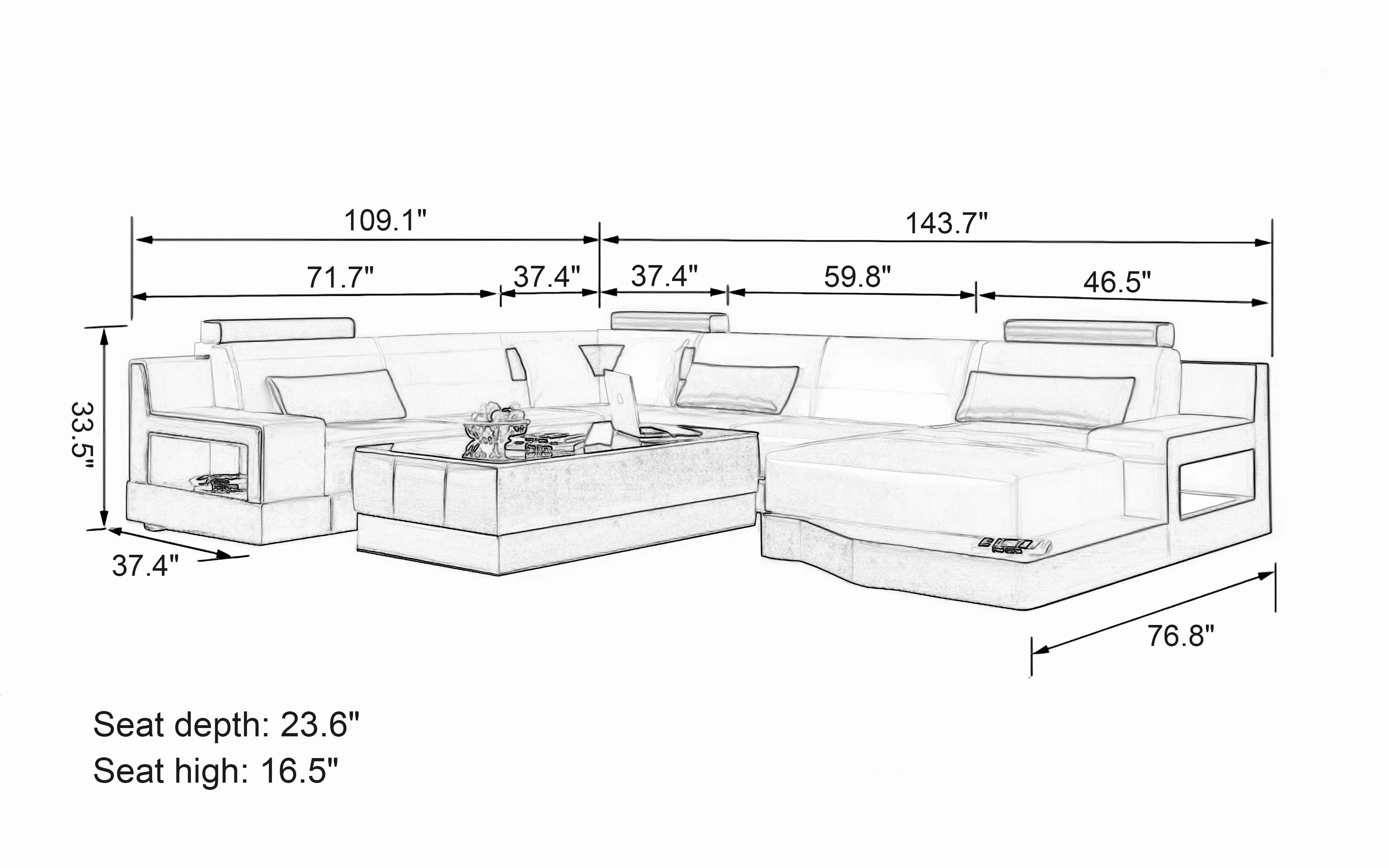 Hybra Modern U-Shape Leather Sectional