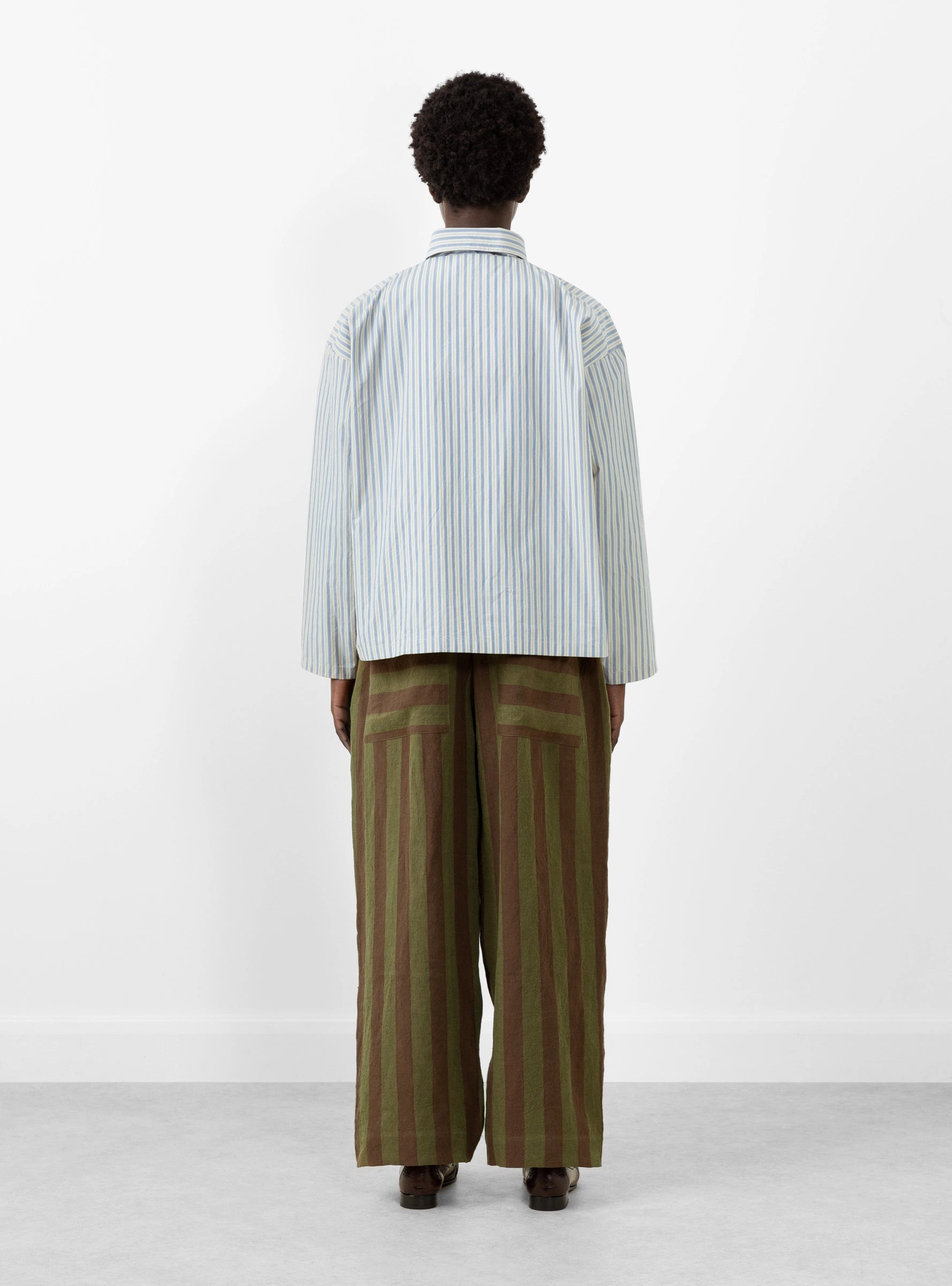 Japanese Waffle Dorothy Shirt Natural/Blue Stripe