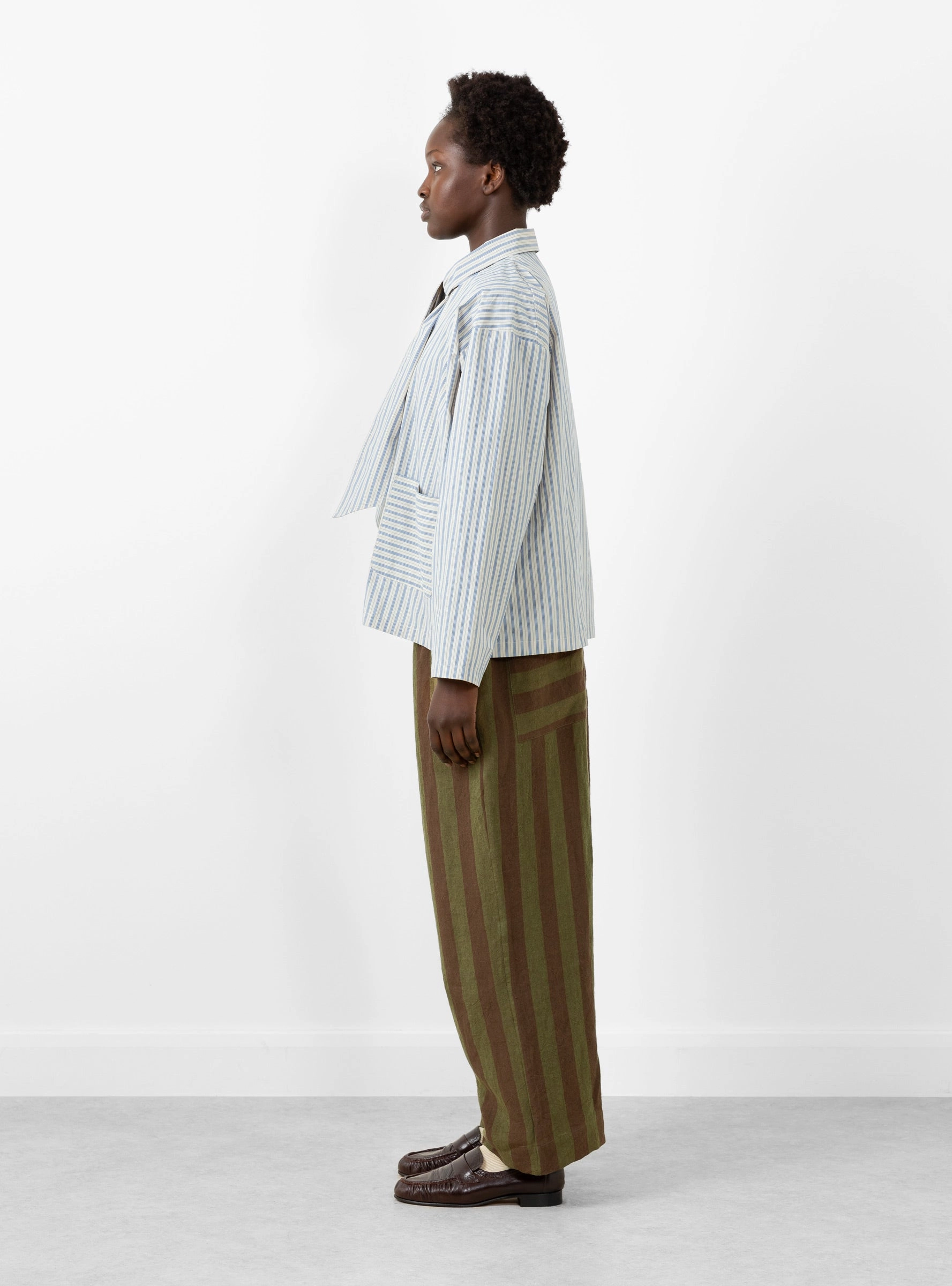 Japanese Waffle Dorothy Shirt Natural/Blue Stripe