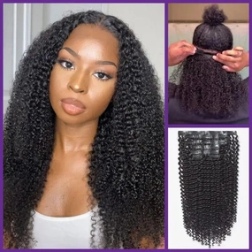 Kinky Curly Clip in Hair Extensions 135g (7pcs/9pcs) with Free Gift
