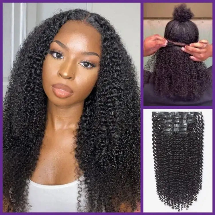Kinky Curly Clip in Hair Extensions 135g (7pcs/9pcs) with Free Gift