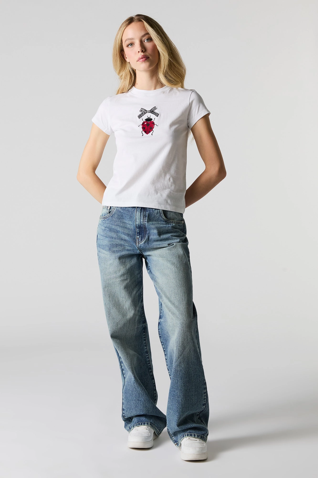 Ladybug Embroidered Fitted T-Shirt