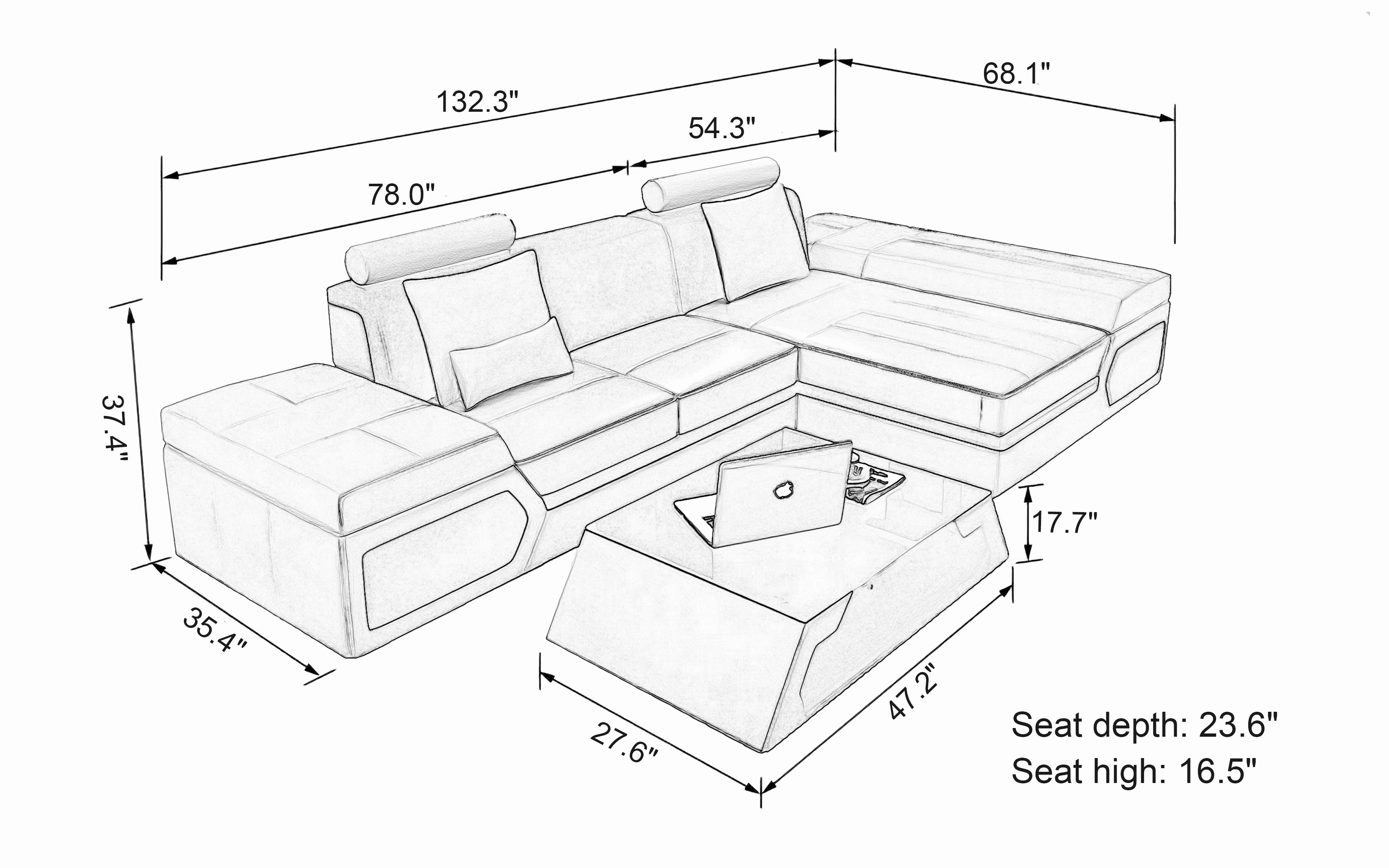 Lanz Mini Modern Leather Sectional with Chaise