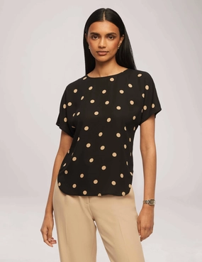 Large Dot Bateau Neck Short Sleeve Blouse - Sale