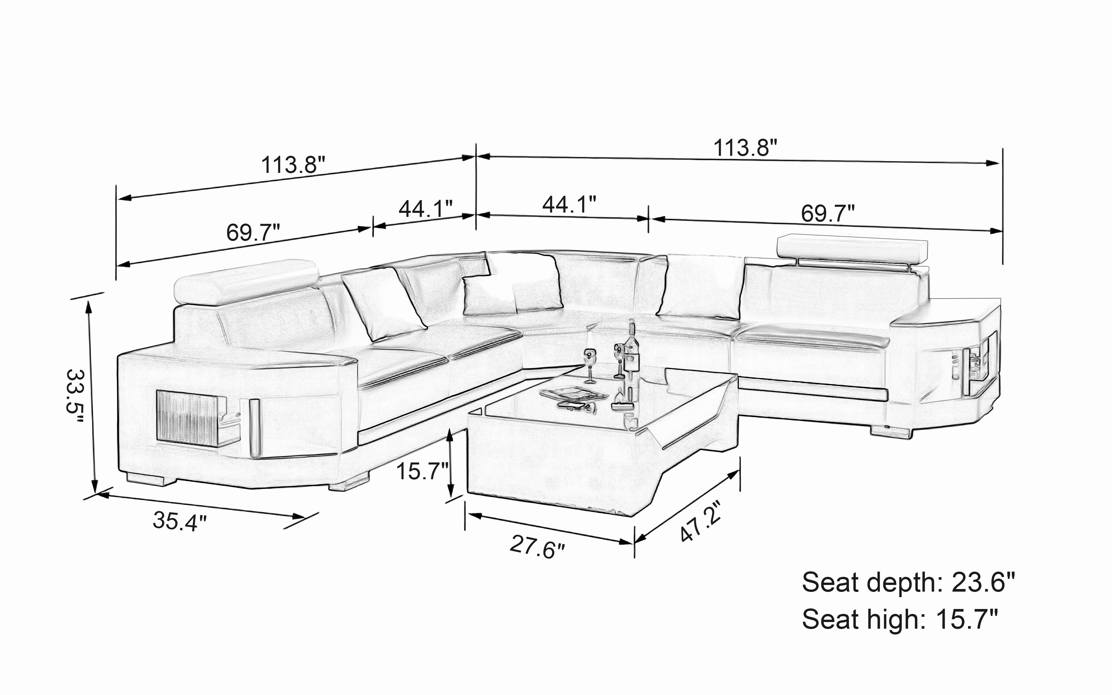 Leroy Modern Leather Sectional with Adjustable Headrest