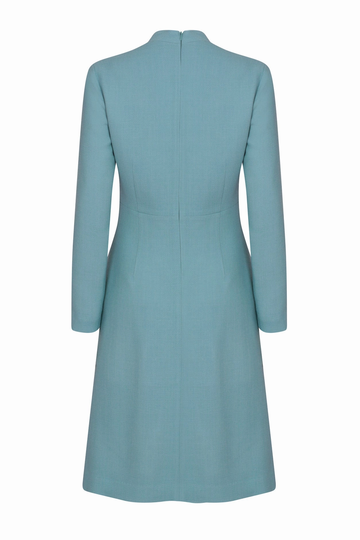 Long-Sleeve Dress with A-line Skirt in Petrol Faille - Emilia